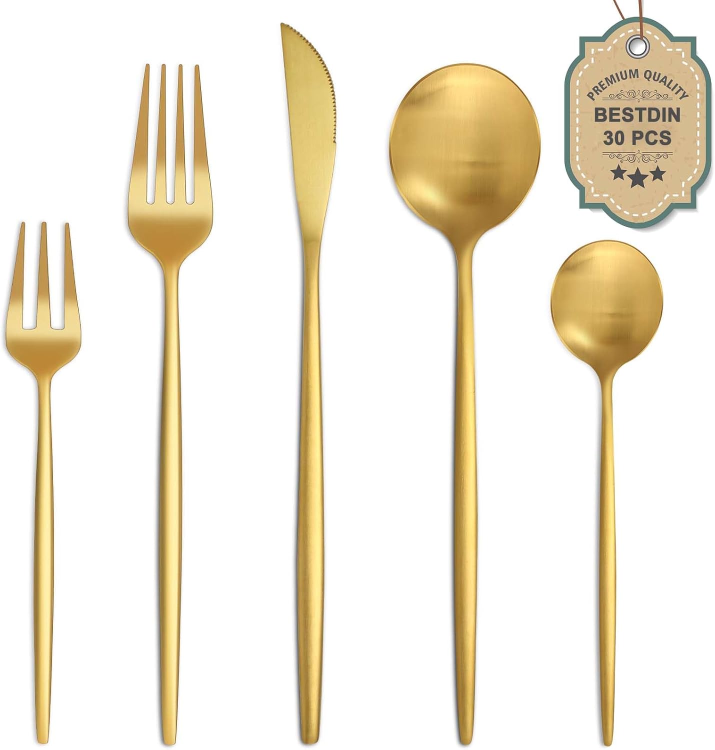 Bestdin Bestekset voor 6 personen, 24-delige roestvrijstalen bestekset Matzwart 24-delige bestekset voor 6 personen: Bestdin als 24-delige titanium bestekset zwart bestaat uit 6 messen, 6 eetlepels, 6 dinervorken, 6 theelepels. Ideaal voor alle formele of