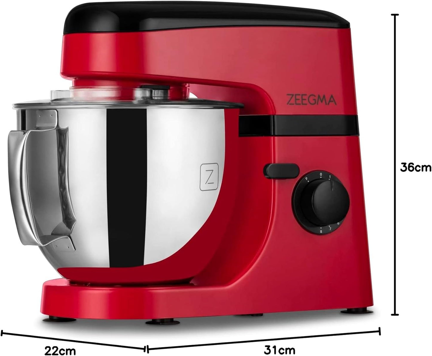Zeegma Planeet Chef - 2200W Keukenmachine, 6,5L Misa, 7 Snelheden, Pulse Functie, Teflon Gecoate Accessoires, Vaatwasserbestendig GROTE 6,5L MENGKOM MET ANTISPUITSCHERM De ruime mengkom van 6,5 liter is perfect voor grote hoeveelheden deeg of beslag, terw