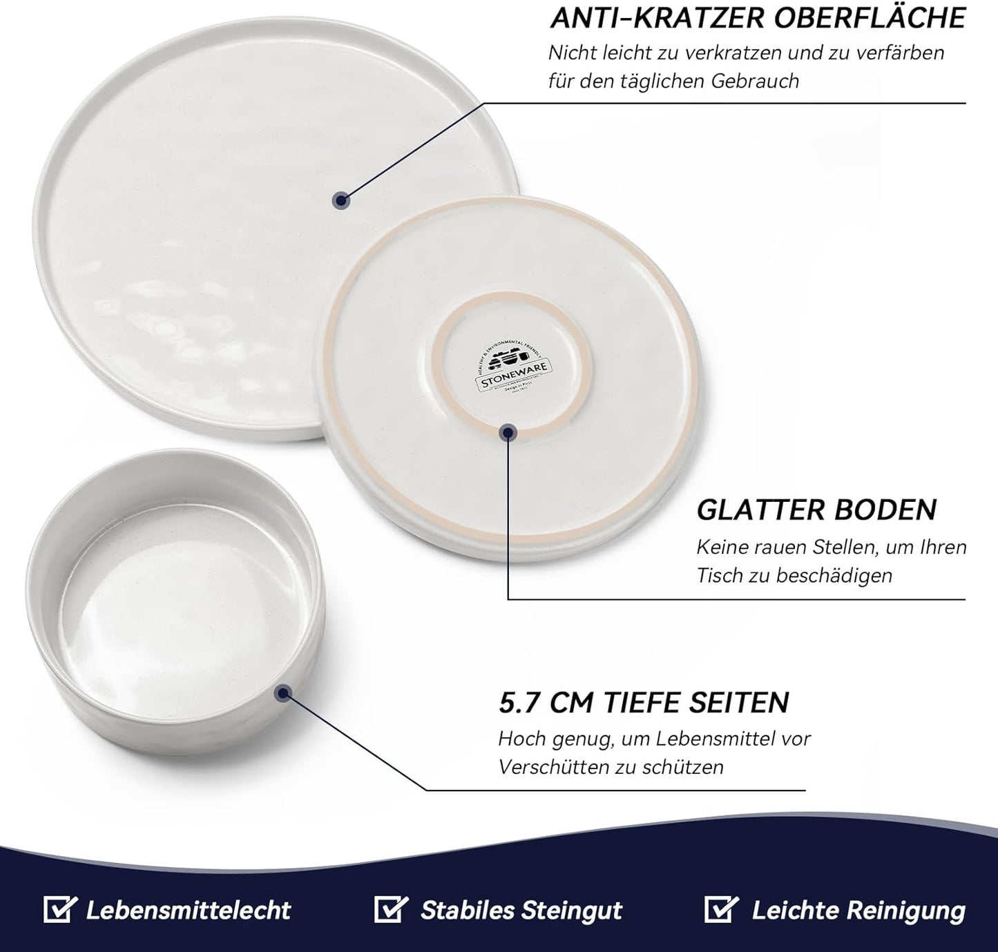 Onader Serviesset, 18-delig aardewerk, tafelserviesset, mueslikommen, platte borden en dessertborden, set voor 6 personen, anti-kras en magnetronbestendig, cappuccino kaki Onader 18-delige tafelserviesset van aardewerk is gemaakt van premium klei met reac