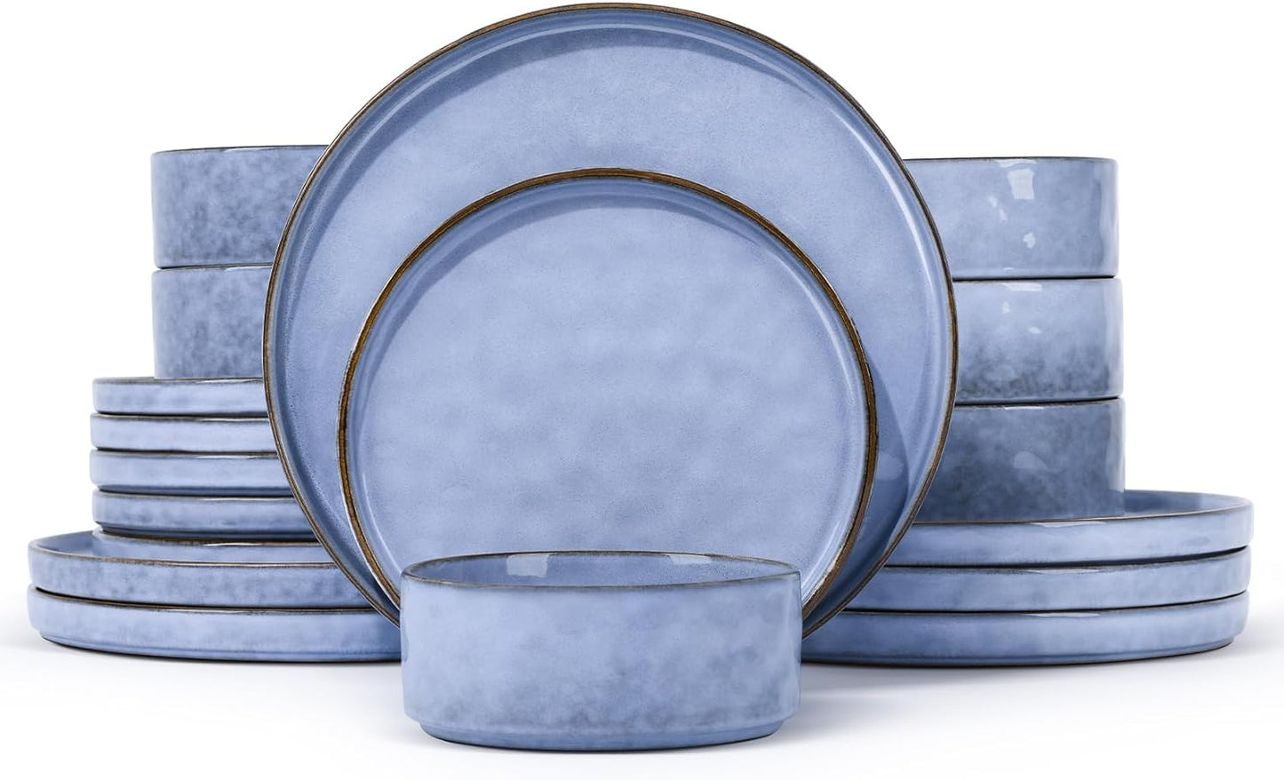 Onader Serviesset, 18-delig aardewerk, tafelserviesset, mueslikommen, platte borden en dessertborden, set voor 6 personen, anti-kras en magnetronbestendig, cappuccino kaki Onader 18-delige tafelserviesset van aardewerk is gemaakt van premium klei met reac