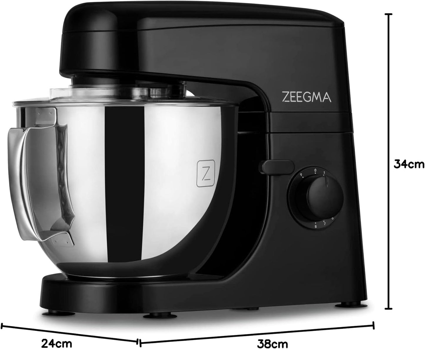 Zeegma Planeet Chef - 2200W Keukenmachine, 6,5L Misa, 7 Snelheden, Pulse Functie, Teflon Gecoate Accessoires, Vaatwasserbestendig GROTE 6,5L MENGKOM MET ANTISPUITSCHERM De ruime mengkom van 6,5 liter is perfect voor grote hoeveelheden deeg of beslag, terw