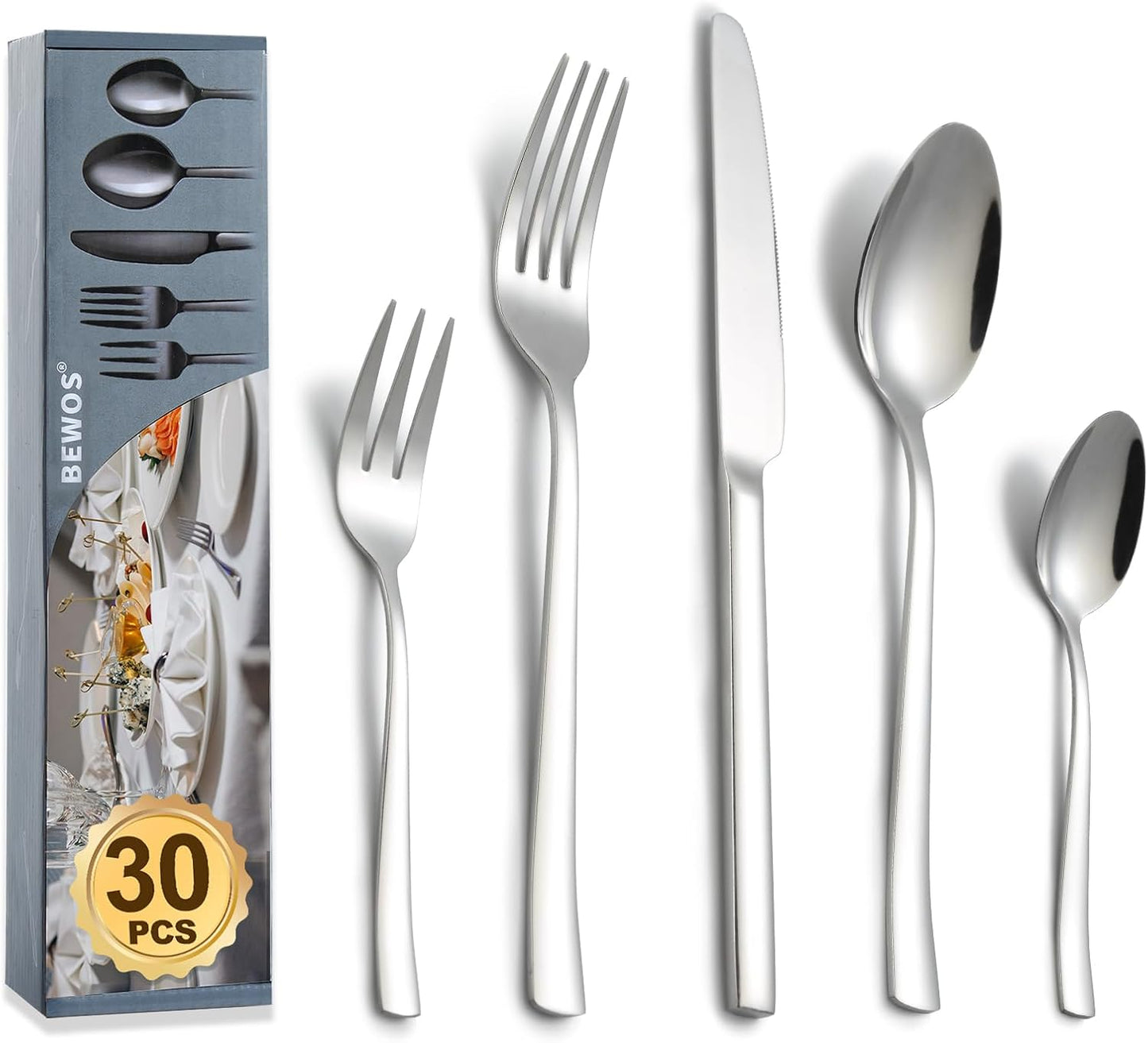 Bestekset voor 6 personen gepolijst vaatwasserbestendig Over dit item 30-delige bestekset voor 6 personen: De 30-delige bestekset bestaat uit 6 messen, 6 eetlepels, 6 dinervorken, 6 theelepels en 6 dessertvorkjes, waardoor het een goede keuze is voor elk