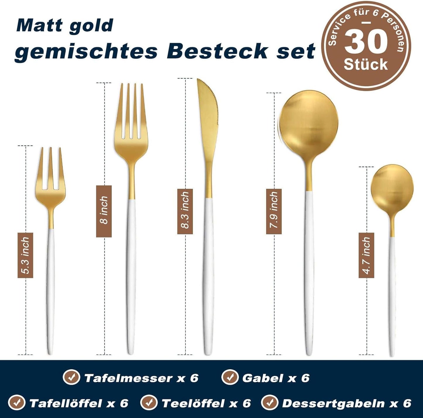 Bestdin Bestekset voor 6 personen, 24-delige roestvrijstalen bestekset Matzwart 24-delige bestekset voor 6 personen: Bestdin als 24-delige titanium bestekset zwart bestaat uit 6 messen, 6 eetlepels, 6 dinervorken, 6 theelepels. Ideaal voor alle formele of