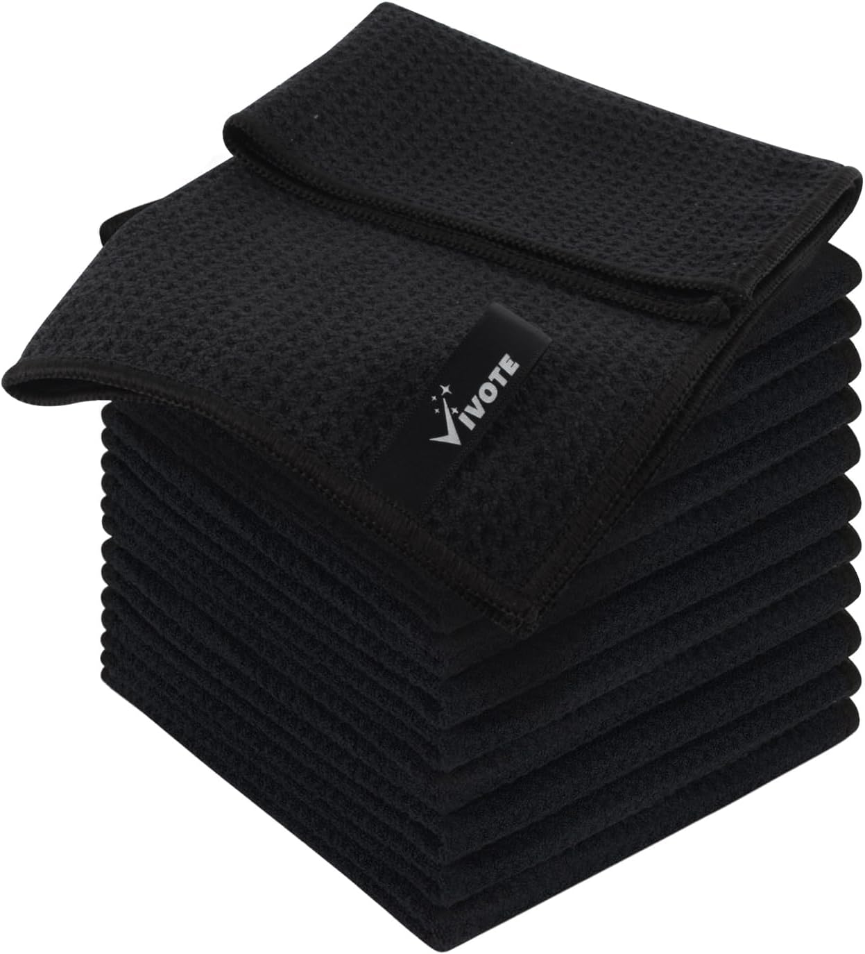 VIVOTE Microvezeldoeken, Barista-doek, zwart, wafeldoek, afwasdoek, wasbaar, vaatdoek voor keuken, dikke huishoudelijke poetsdoeken, pluisvrij, 30 cm x 30 cm, 4 stuks Hoge kwaliteit en duurzaam: de ultrafijne vezelnapkins zijn gemaakt van 80% polyester en