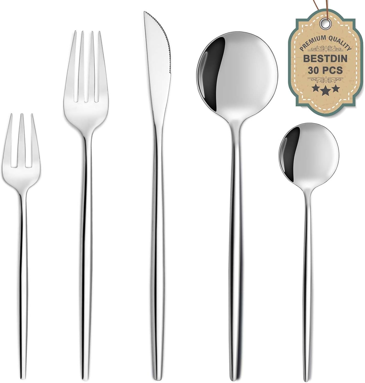 Bestdin Bestekset voor 6 personen, 24-delige roestvrijstalen bestekset Matzwart 24-delige bestekset voor 6 personen: Bestdin als 24-delige titanium bestekset zwart bestaat uit 6 messen, 6 eetlepels, 6 dinervorken, 6 theelepels. Ideaal voor alle formele of