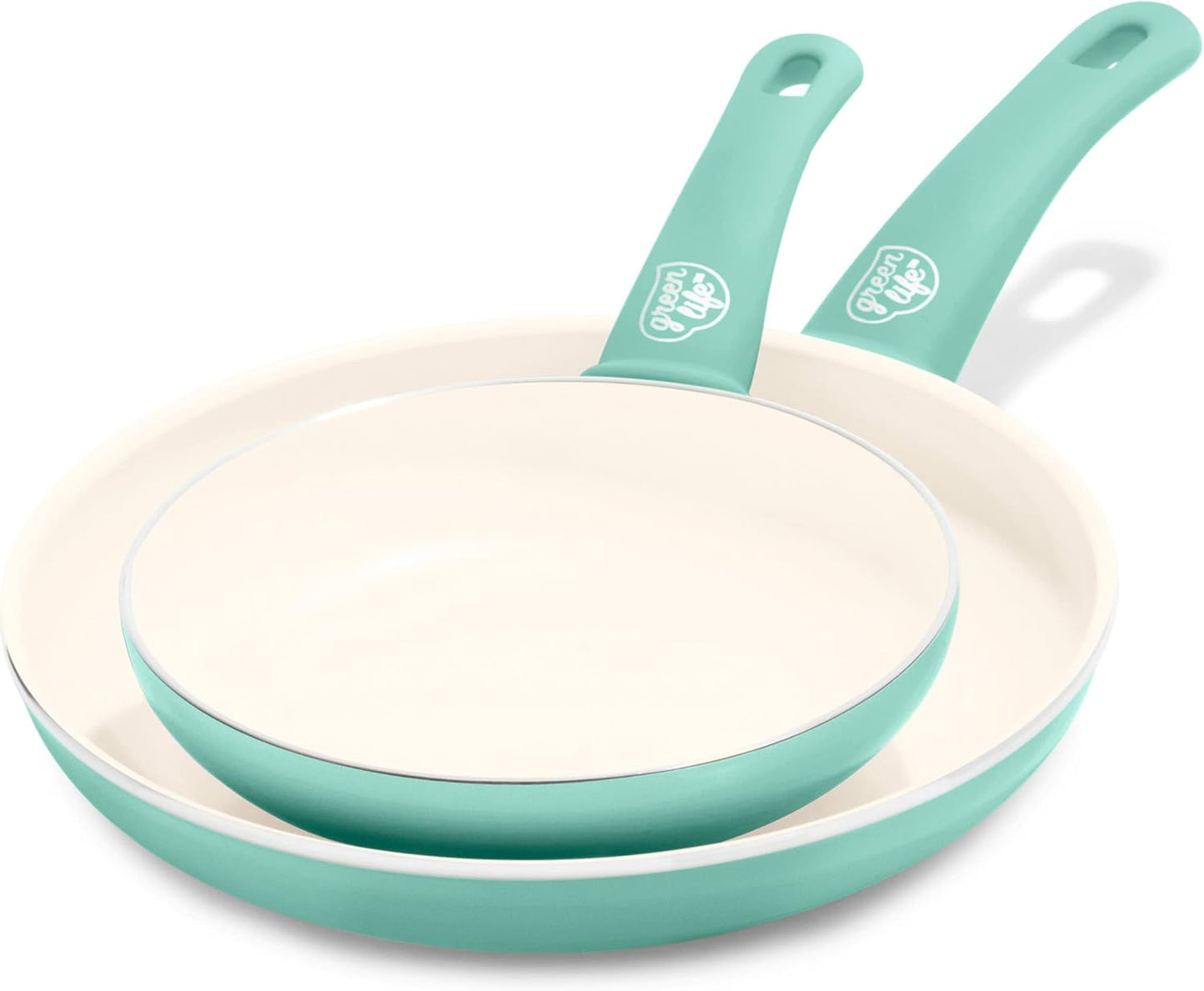 GreenLife Soft Grip Gezonde Keramische Antiaanbaklaag 16-delige Pannenset Over dit item DE POT EN PAN SET INCLUSIEF: 12 cm minikoekenpan, 18 cm en 24 cm koekenpan; 15 cm/1,1l en 18 cm/1,9l steelpan met deksel, 22 cm/4,8 kookpan met deksel, 24 cm/2,4l hapj