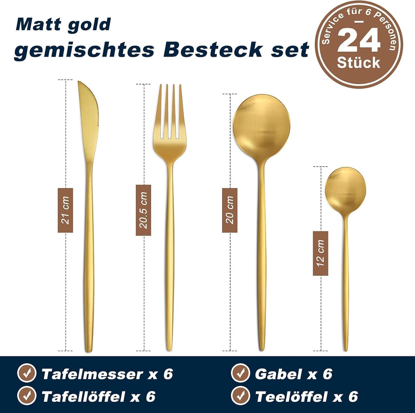 Bestdin Bestekset voor 6 personen, 24-delige roestvrijstalen bestekset Matzwart 24-delige bestekset voor 6 personen: Bestdin als 24-delige titanium bestekset zwart bestaat uit 6 messen, 6 eetlepels, 6 dinervorken, 6 theelepels. Ideaal voor alle formele of