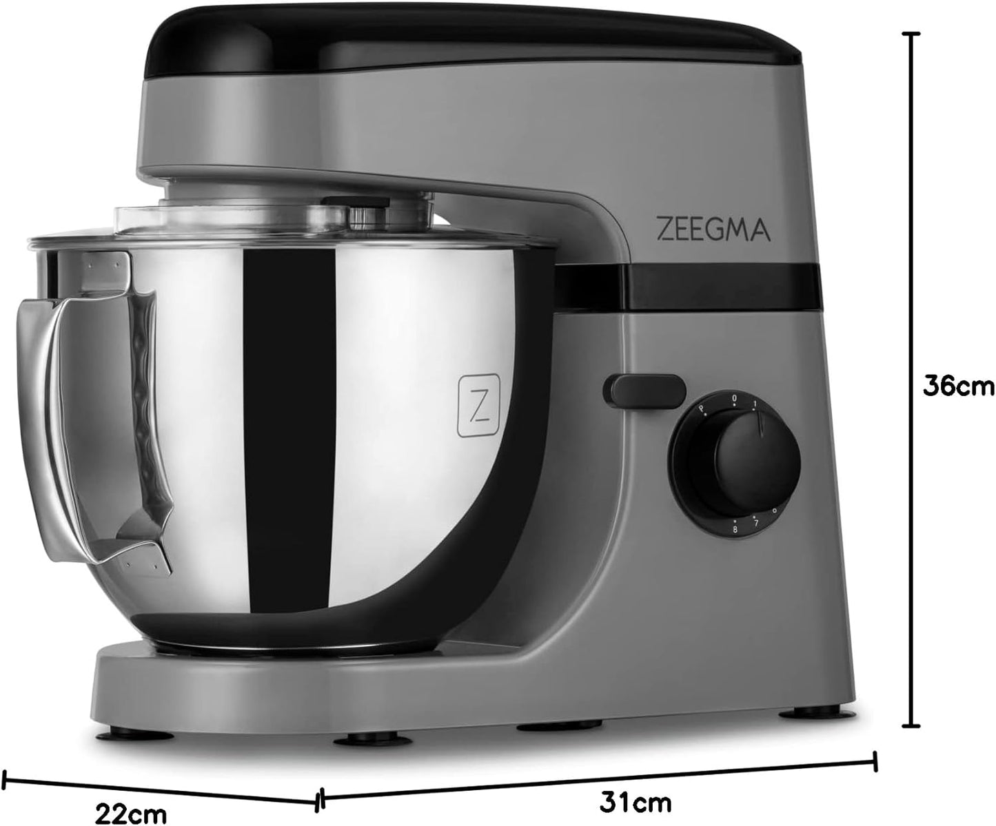 Zeegma Planeet Chef - 2200W Keukenmachine, 6,5L Misa, 7 Snelheden, Pulse Functie, Teflon Gecoate Accessoires, Vaatwasserbestendig GROTE 6,5L MENGKOM MET ANTISPUITSCHERM De ruime mengkom van 6,5 liter is perfect voor grote hoeveelheden deeg of beslag, terw