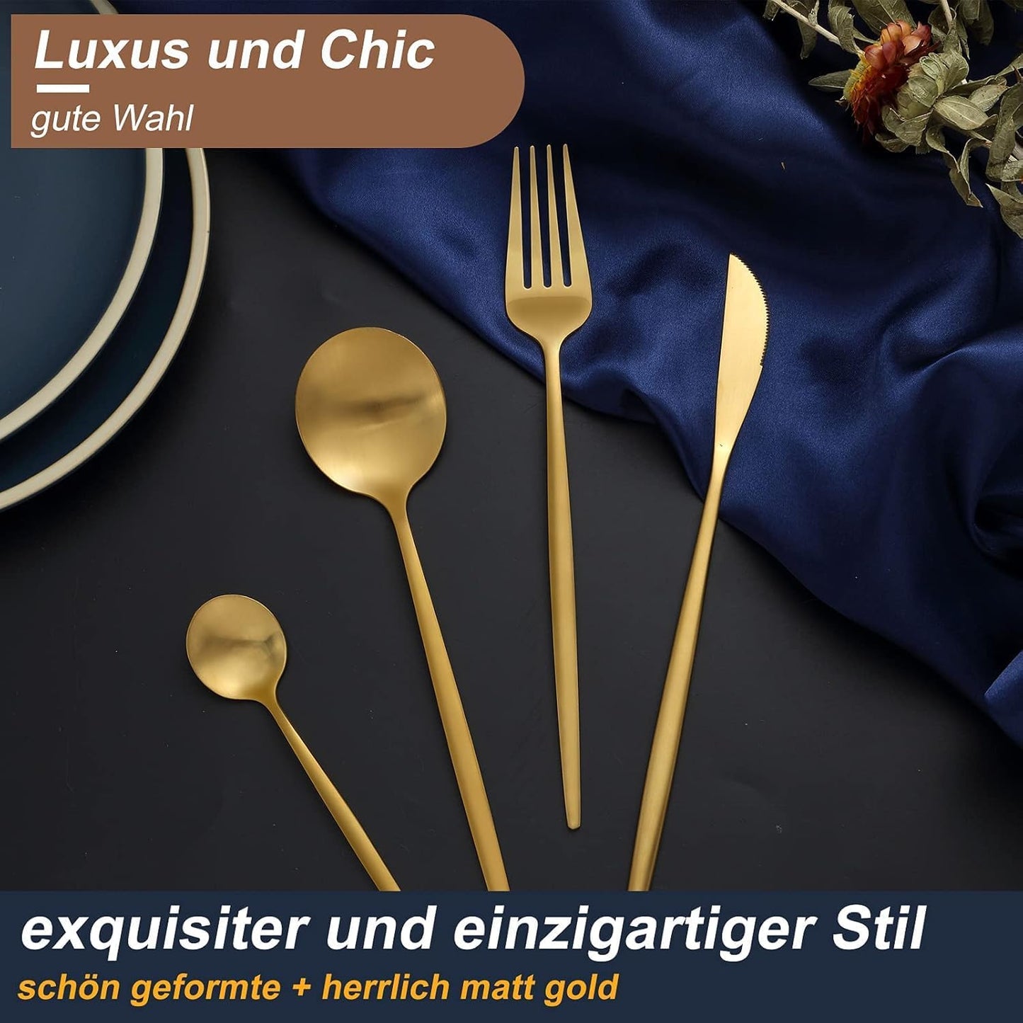 Bestdin Bestekset voor 6 personen, 24-delige roestvrijstalen bestekset Matzwart 24-delige bestekset voor 6 personen: Bestdin als 24-delige titanium bestekset zwart bestaat uit 6 messen, 6 eetlepels, 6 dinervorken, 6 theelepels. Ideaal voor alle formele of