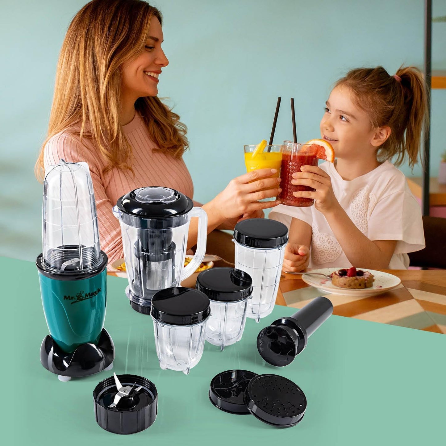 GOURMETmaxx Mr. Magic Mixer Smoothie Maker Over dit item TWEEDE SNELHEID VAN PREPARATIE: Vaarwel grote keukenmachine! Hier komt de compacte keuken alleskunner voor je dagelijkse vitamine-inname. Want met de GOURMETmaxx Mr Magic in de 18-delige set kun je