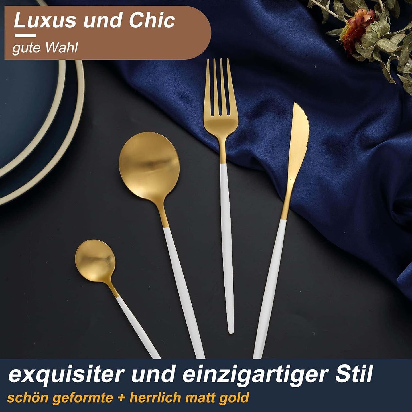 Bestdin Bestekset voor 6 personen, 24-delige roestvrijstalen bestekset Matzwart 24-delige bestekset voor 6 personen: Bestdin als 24-delige titanium bestekset zwart bestaat uit 6 messen, 6 eetlepels, 6 dinervorken, 6 theelepels. Ideaal voor alle formele of