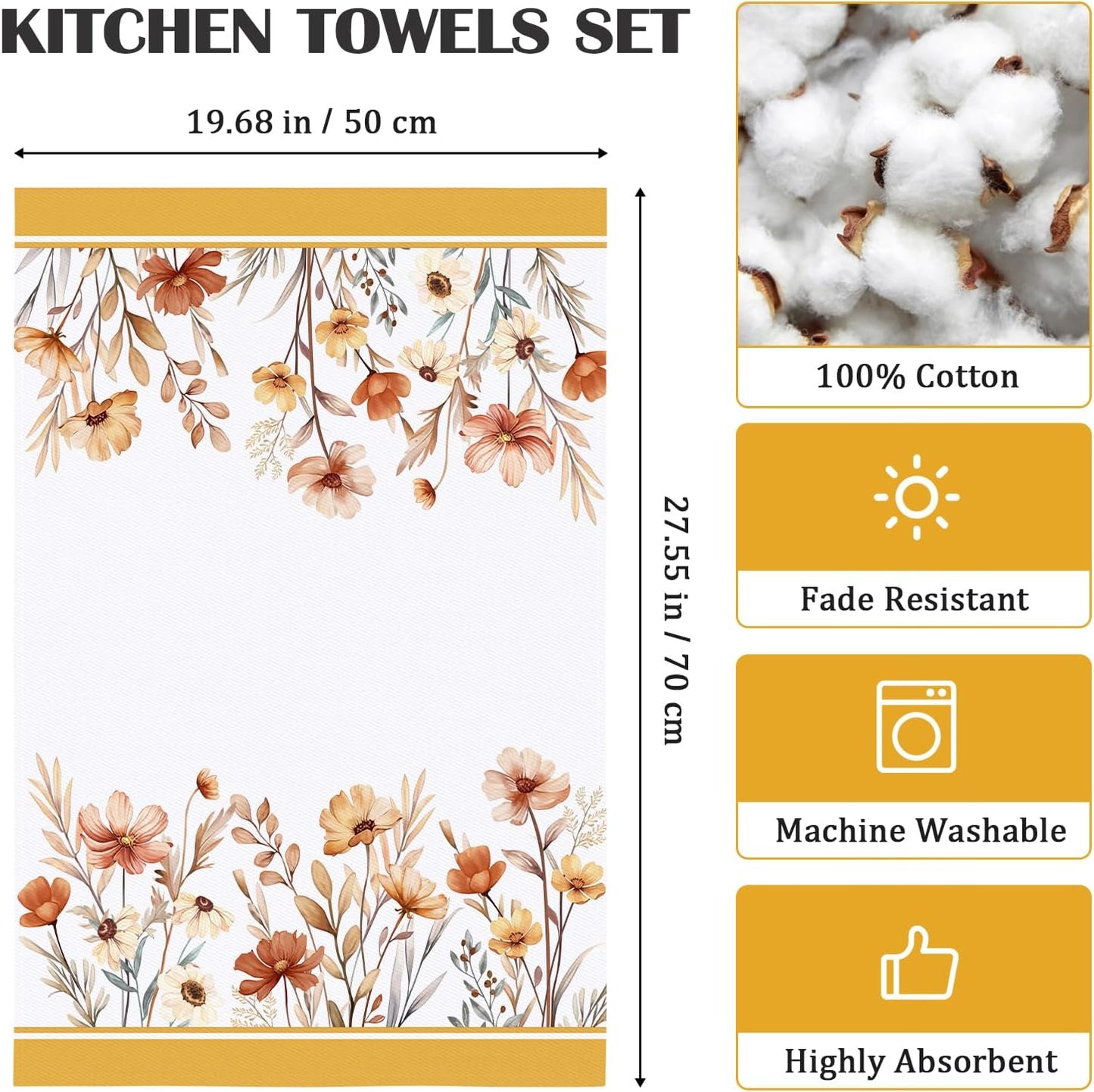 Arquiel 100% katoenen keukendoekset 48 x 70 cm, multifunctionele sneldrogende theedoeken, vaatdoeken, handdoeken, bar handdoeken (set van 4), levendig kleurrijk bloempatroon VOORKEURD MATERIAAL: Elke theedoek is zorgvuldig gemaakt van 100% katoen, met kle