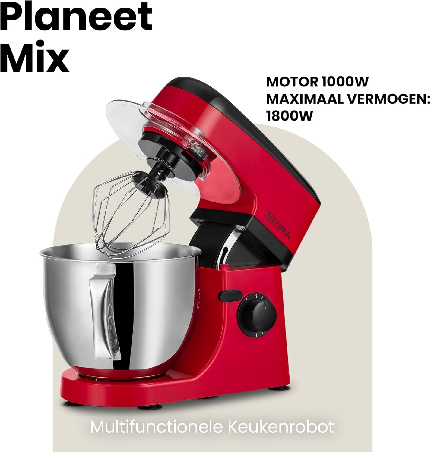 Zeegma Planeet Chef - 2200W Keukenmachine, 6,5L Misa, 7 Snelheden, Pulse Functie, Teflon Gecoate Accessoires, Vaatwasserbestendig GROTE 6,5L MENGKOM MET ANTISPUITSCHERM De ruime mengkom van 6,5 liter is perfect voor grote hoeveelheden deeg of beslag, terw
