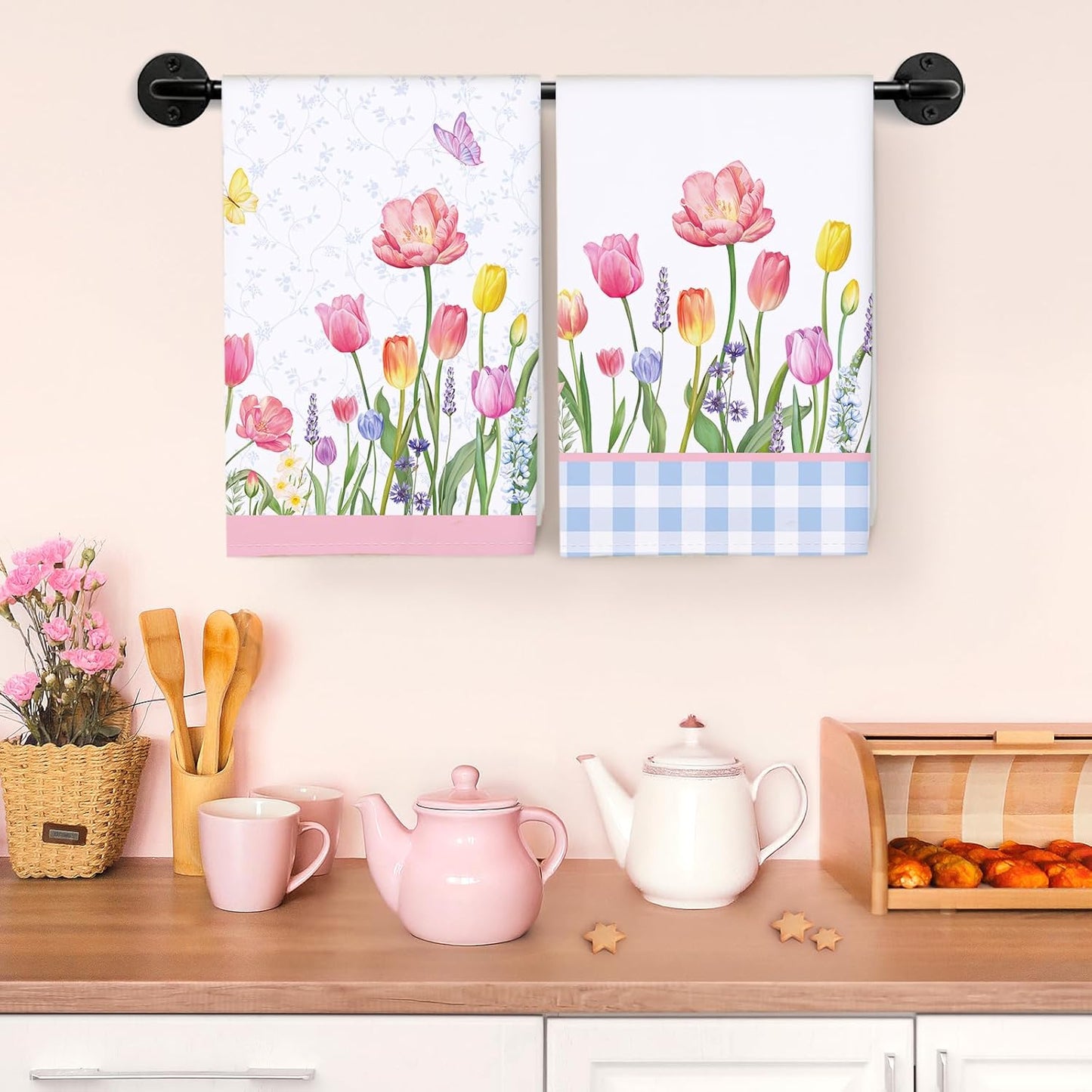 Arquiel 100% katoenen keukendoekset 48 x 70 cm, multifunctionele sneldrogende theedoeken, vaatdoeken, handdoeken, bar handdoeken (set van 4), levendig kleurrijk bloempatroon VOORKEURD MATERIAAL: Elke theedoek is zorgvuldig gemaakt van 100% katoen, met kle
