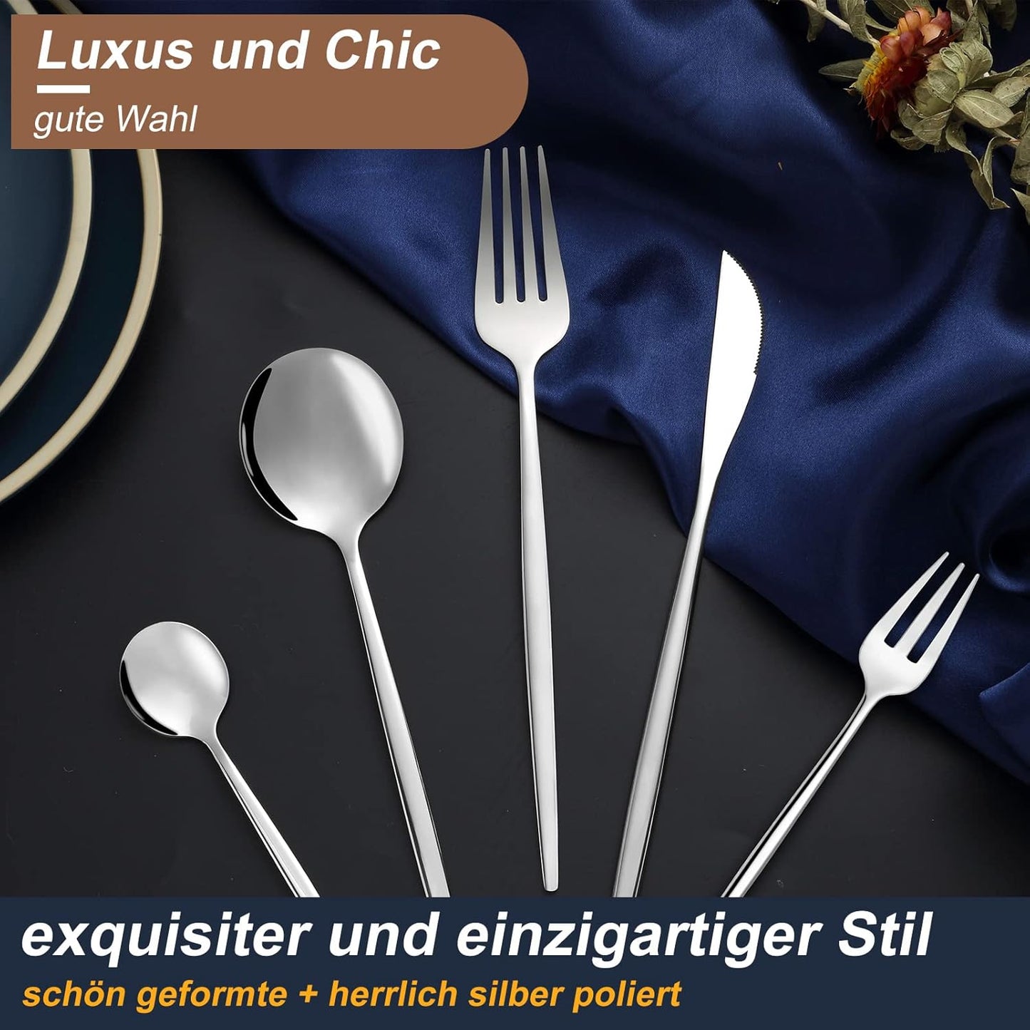 Bestdin Bestekset voor 6 personen, 24-delige roestvrijstalen bestekset Matzwart 24-delige bestekset voor 6 personen: Bestdin als 24-delige titanium bestekset zwart bestaat uit 6 messen, 6 eetlepels, 6 dinervorken, 6 theelepels. Ideaal voor alle formele of