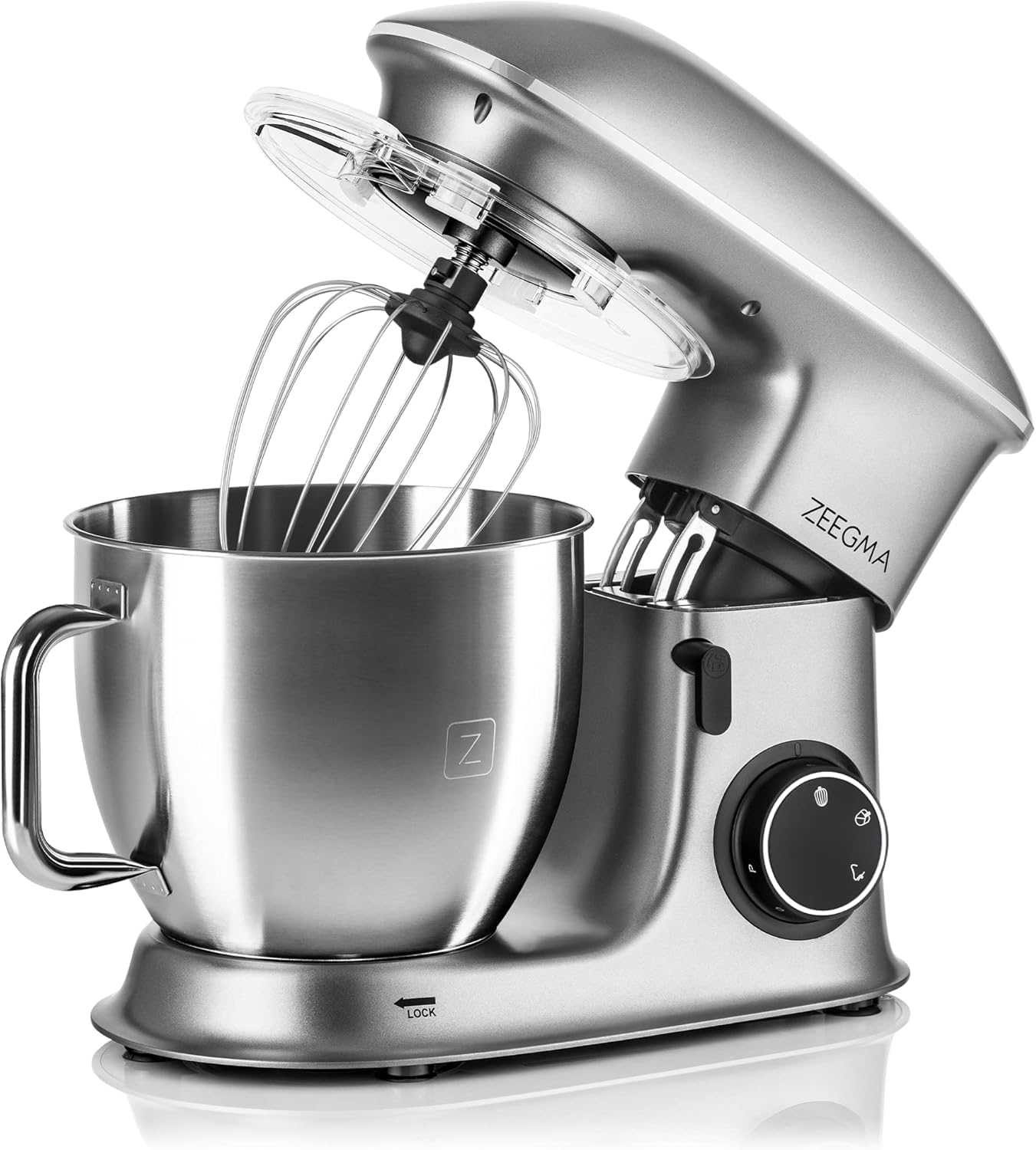 Zeegma Planeet Chef - 2200W Keukenmachine, 6,5L Misa, 7 Snelheden, Pulse Functie, Teflon Gecoate Accessoires, Vaatwasserbestendig GROTE 6,5L MENGKOM MET ANTISPUITSCHERM De ruime mengkom van 6,5 liter is perfect voor grote hoeveelheden deeg of beslag, terw