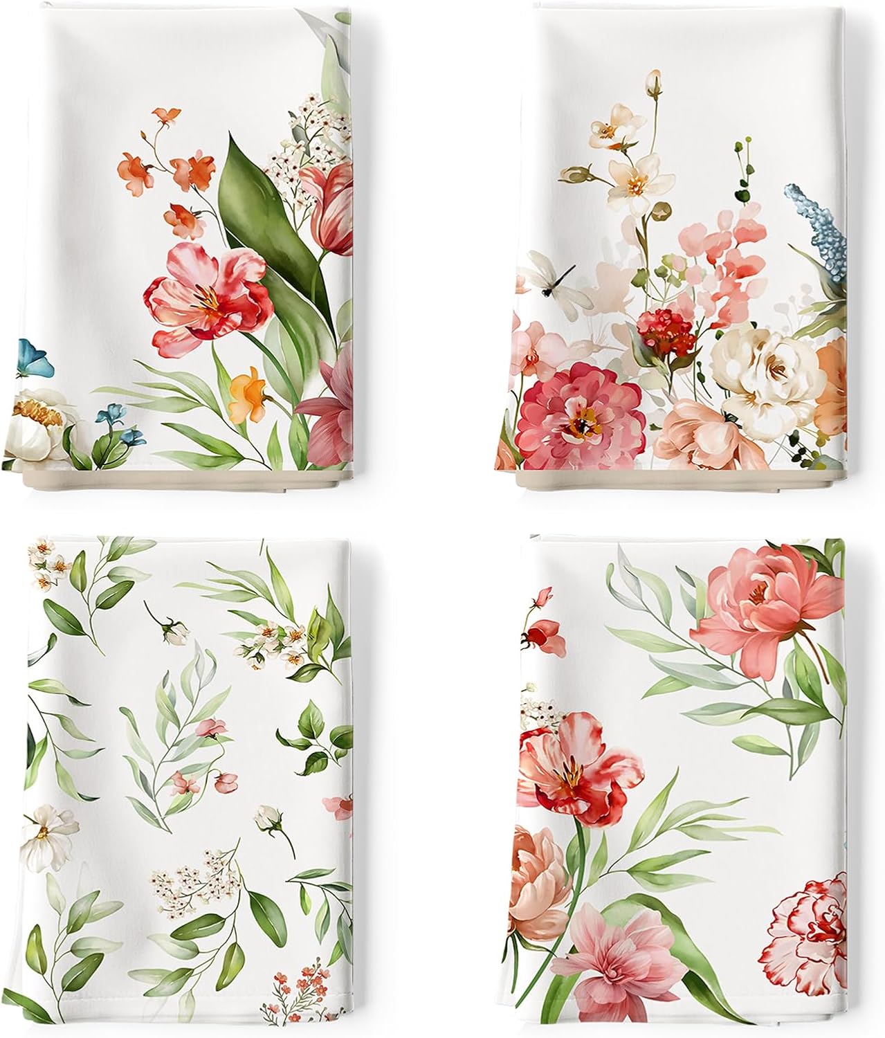 Arquiel 100% katoenen keukendoekset 48 x 70 cm, multifunctionele sneldrogende theedoeken, vaatdoeken, handdoeken, bar handdoeken (set van 4), levendig kleurrijk bloempatroon VOORKEURD MATERIAAL: Elke theedoek is zorgvuldig gemaakt van 100% katoen, met kle