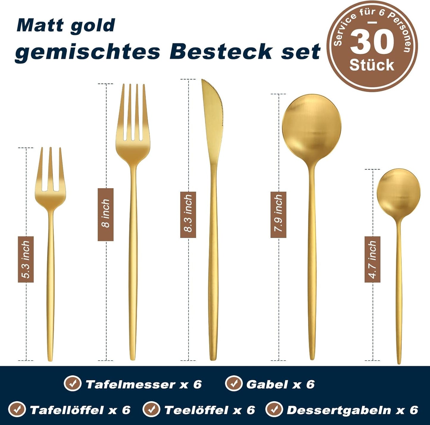 Bestdin Bestekset voor 6 personen, 24-delige roestvrijstalen bestekset Matzwart 24-delige bestekset voor 6 personen: Bestdin als 24-delige titanium bestekset zwart bestaat uit 6 messen, 6 eetlepels, 6 dinervorken, 6 theelepels. Ideaal voor alle formele of