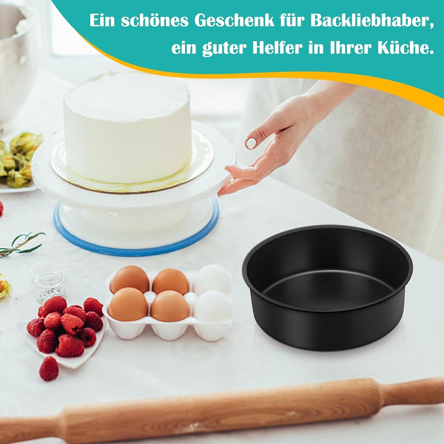 Bakvorm, set van 2 anti-aanbaklaag ronde bakvormen Onader 20 cm ronde bakvormset van 2 bestaat uit voedselveilige antiaanbaklaag met hoogwaardige roestvrijstalen kern, gifvrij, roestvrij en bestand tegen vervorming, duurzaam en veilig voor dagelijks gebru