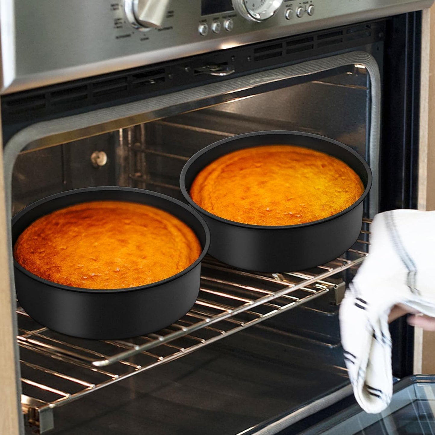 Bakvorm, set van 2 anti-aanbaklaag ronde bakvormen Onader 20 cm ronde bakvormset van 2 bestaat uit voedselveilige antiaanbaklaag met hoogwaardige roestvrijstalen kern, gifvrij, roestvrij en bestand tegen vervorming, duurzaam en veilig voor dagelijks gebru
