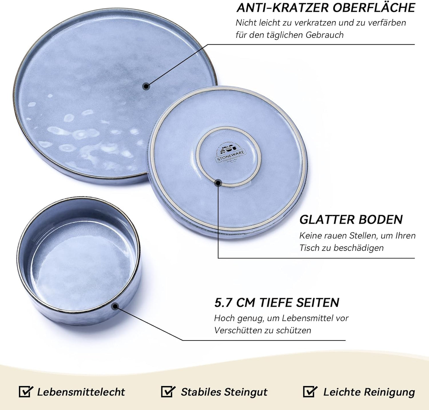Onader Serviesset, 18-delig aardewerk, tafelserviesset, mueslikommen, platte borden en dessertborden, set voor 6 personen, anti-kras en magnetronbestendig, cappuccino kaki Onader 18-delige tafelserviesset van aardewerk is gemaakt van premium klei met reac