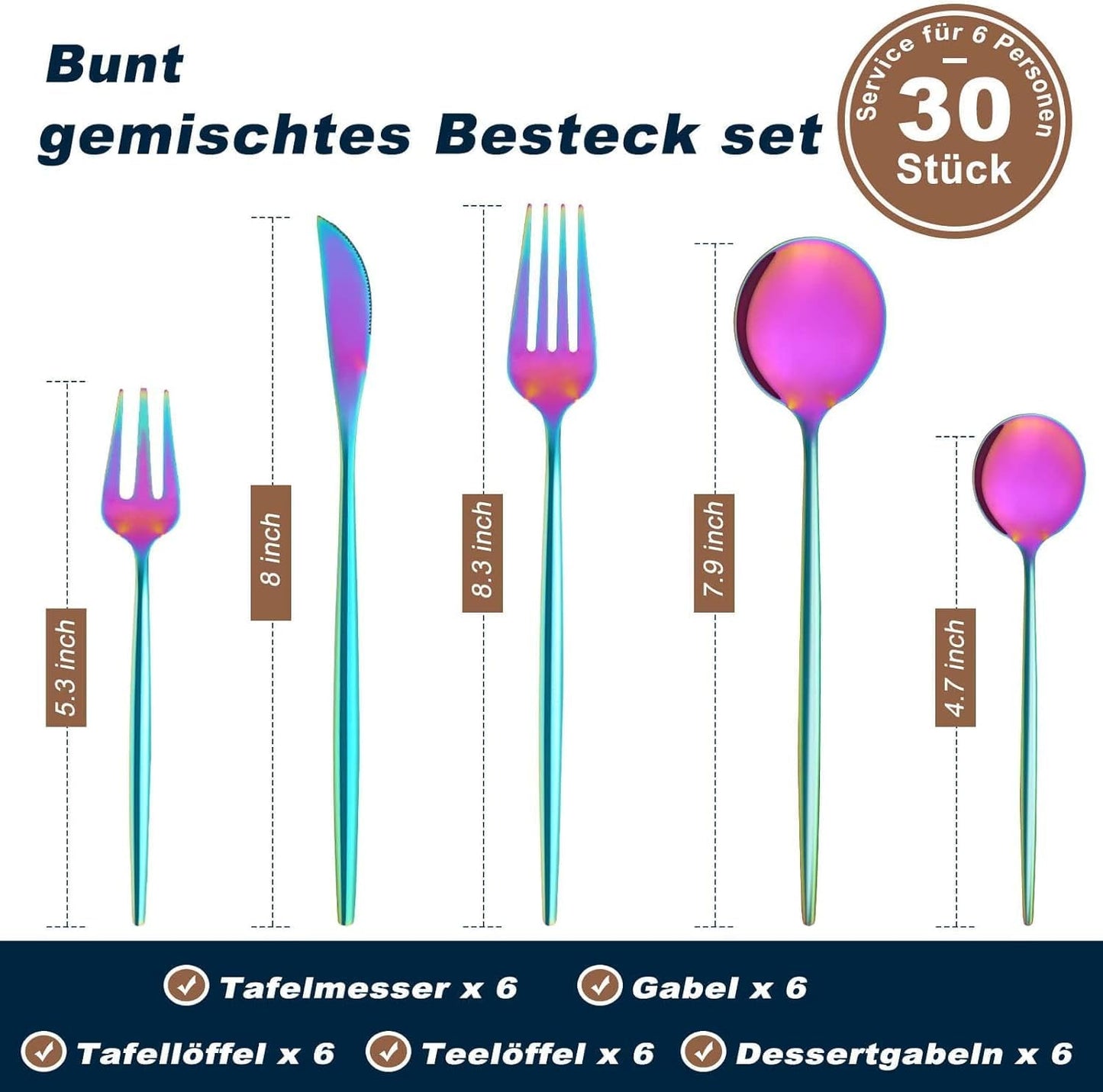 Bestdin Bestekset voor 6 personen, 24-delige roestvrijstalen bestekset Matzwart 24-delige bestekset voor 6 personen: Bestdin als 24-delige titanium bestekset zwart bestaat uit 6 messen, 6 eetlepels, 6 dinervorken, 6 theelepels. Ideaal voor alle formele of