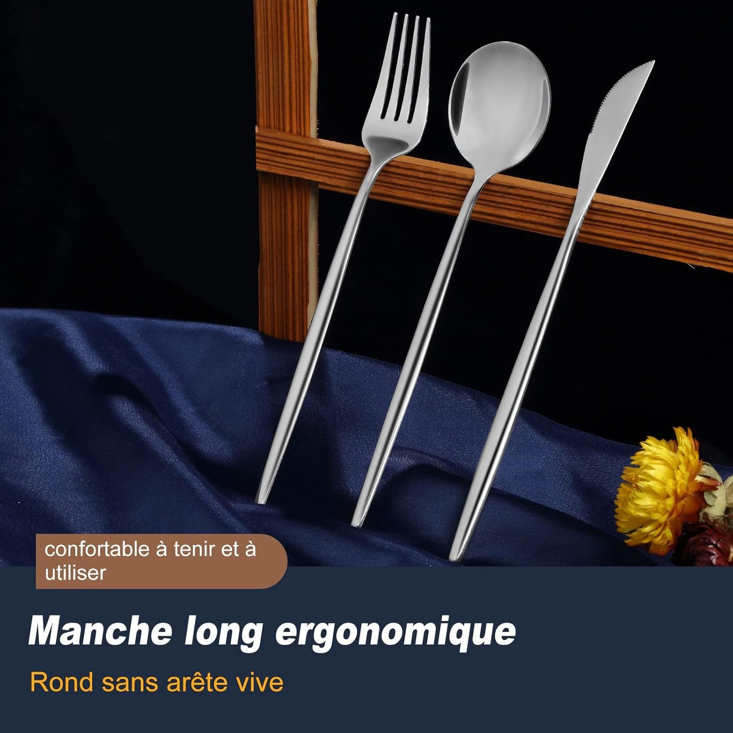 Bestdin Bestekset voor 6 personen, 24-delige roestvrijstalen bestekset Matzwart 24-delige bestekset voor 6 personen: Bestdin als 24-delige titanium bestekset zwart bestaat uit 6 messen, 6 eetlepels, 6 dinervorken, 6 theelepels. Ideaal voor alle formele of