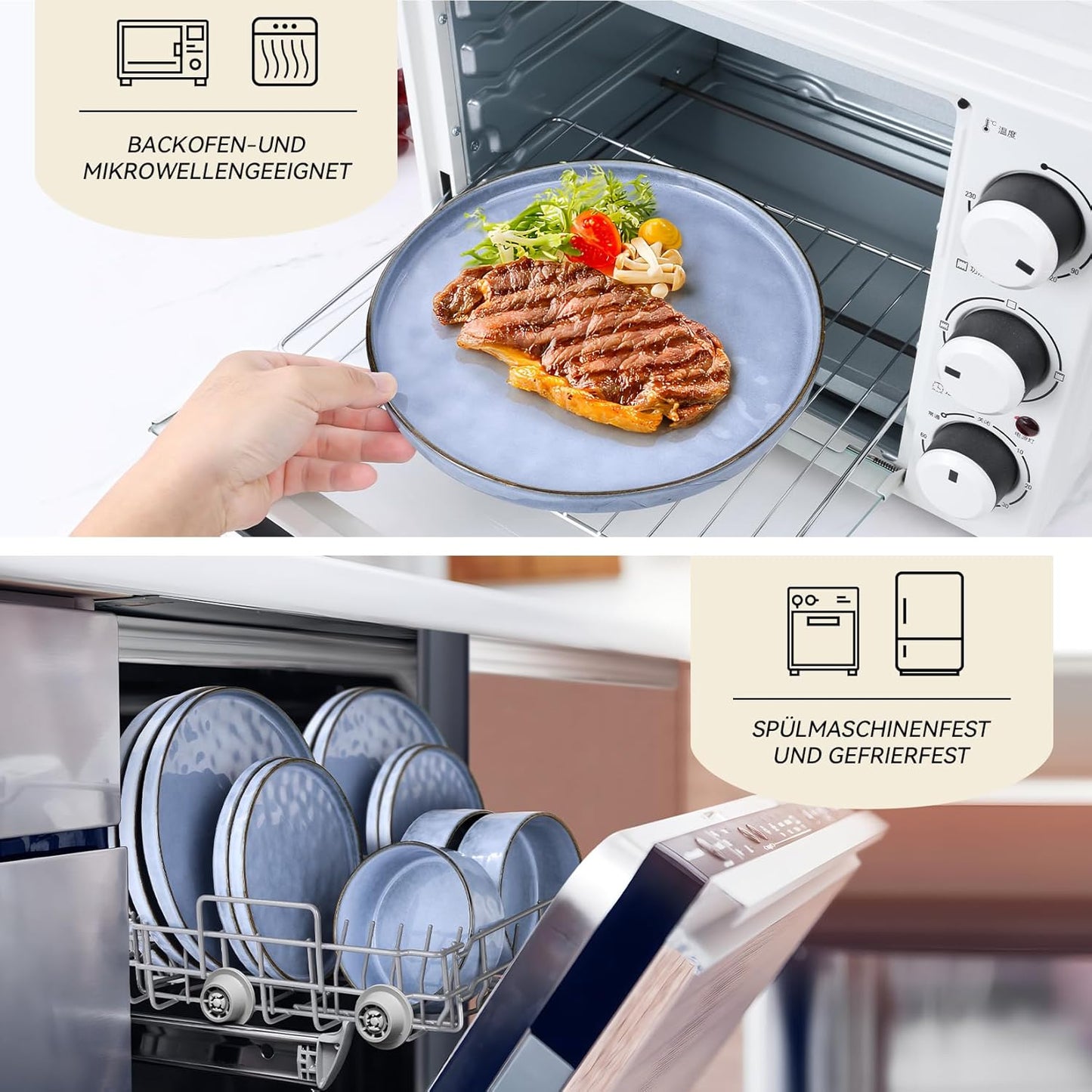 Onader Serviesset, 18-delig aardewerk, tafelserviesset, mueslikommen, platte borden en dessertborden, set voor 6 personen, anti-kras en magnetronbestendig, cappuccino kaki Onader 18-delige tafelserviesset van aardewerk is gemaakt van premium klei met reac