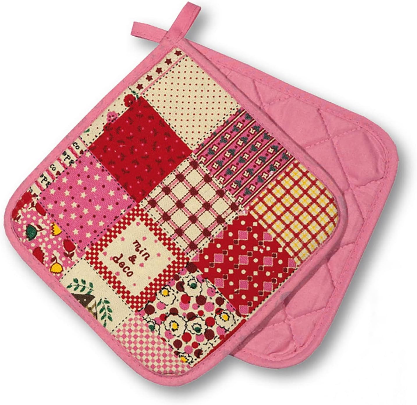 Ovenwanten Kitchen, patchwork, roze, 1 paar, PSA-categorie II hittebestendig tot 250 °C, getest en gecertificeerd product Delindo Lifestyle Ovenwanten pannenlappen serie Kitchen Open handschoenen en pannenlappen voldoen aan de normen EN 21420, EN 388 en E