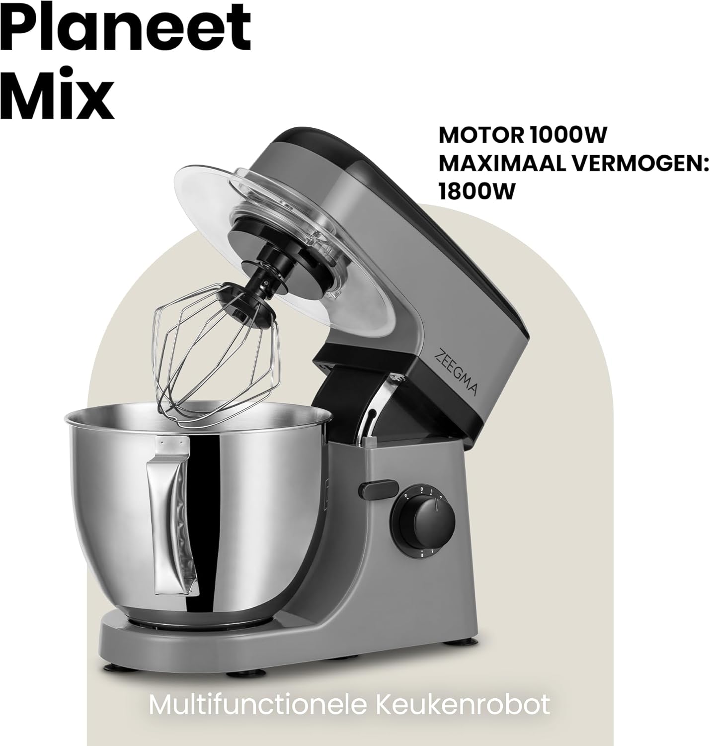 Zeegma Planeet Chef - 2200W Keukenmachine, 6,5L Misa, 7 Snelheden, Pulse Functie, Teflon Gecoate Accessoires, Vaatwasserbestendig GROTE 6,5L MENGKOM MET ANTISPUITSCHERM De ruime mengkom van 6,5 liter is perfect voor grote hoeveelheden deeg of beslag, terw