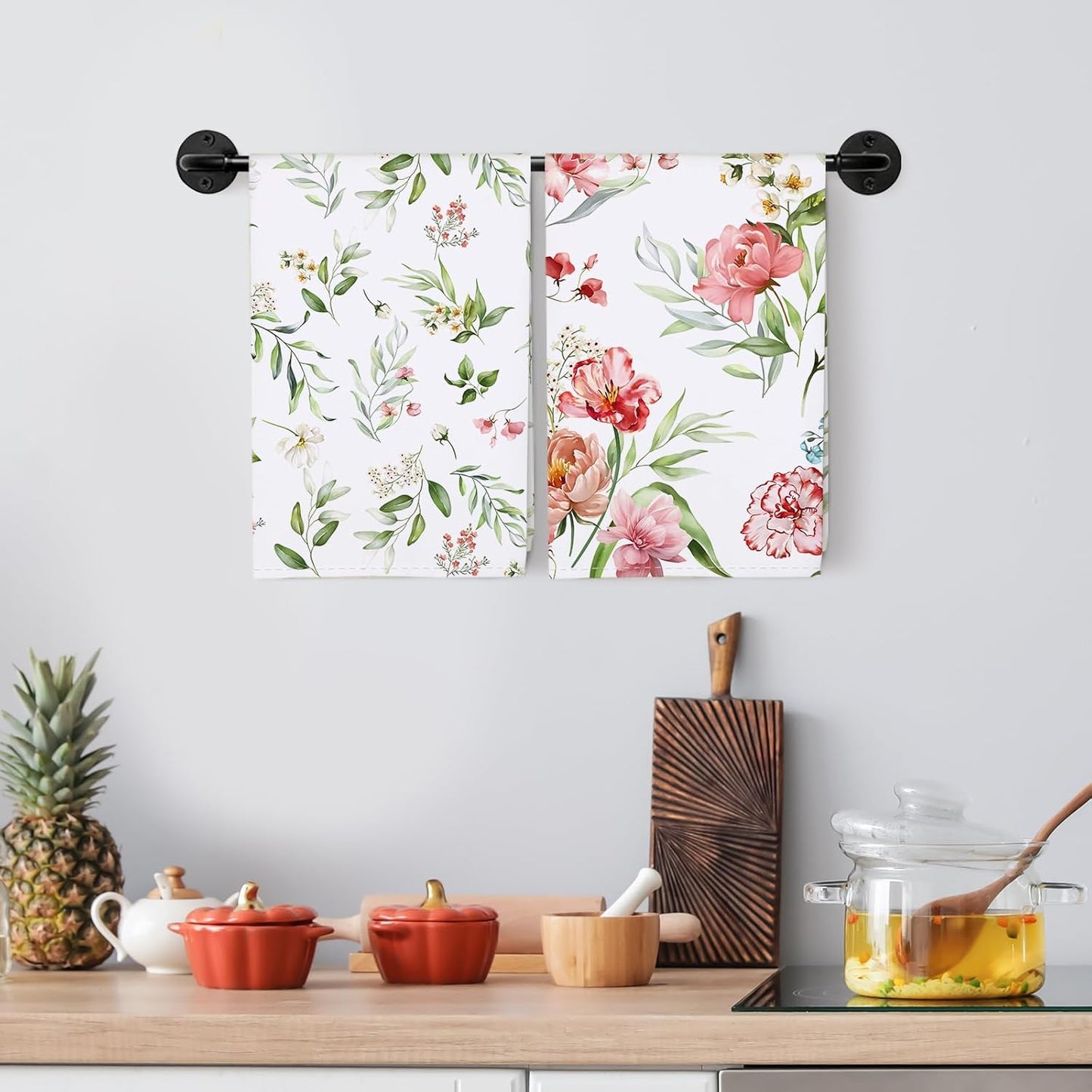 Arquiel 100% katoenen keukendoekset 48 x 70 cm, multifunctionele sneldrogende theedoeken, vaatdoeken, handdoeken, bar handdoeken (set van 4), levendig kleurrijk bloempatroon VOORKEURD MATERIAAL: Elke theedoek is zorgvuldig gemaakt van 100% katoen, met kle