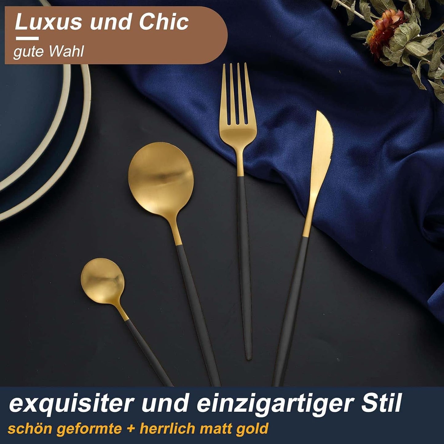Bestdin Bestekset voor 6 personen, 24-delige roestvrijstalen bestekset Matzwart 24-delige bestekset voor 6 personen: Bestdin als 24-delige titanium bestekset zwart bestaat uit 6 messen, 6 eetlepels, 6 dinervorken, 6 theelepels. Ideaal voor alle formele of