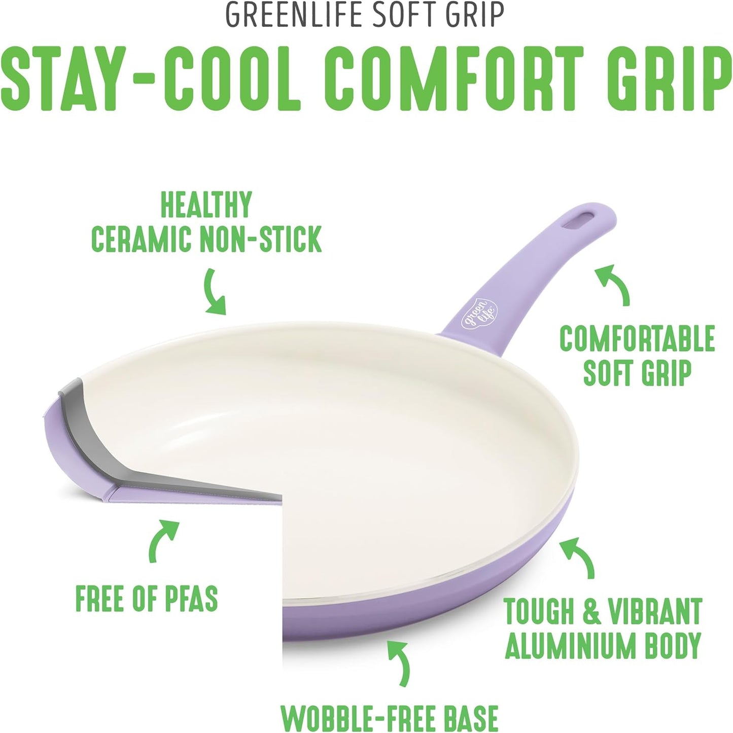 GreenLife Soft Grip Gezonde Keramische Antiaanbaklaag 16-delige Pannenset Over dit item DE POT EN PAN SET INCLUSIEF: 12 cm minikoekenpan, 18 cm en 24 cm koekenpan; 15 cm/1,1l en 18 cm/1,9l steelpan met deksel, 22 cm/4,8 kookpan met deksel, 24 cm/2,4l hapj