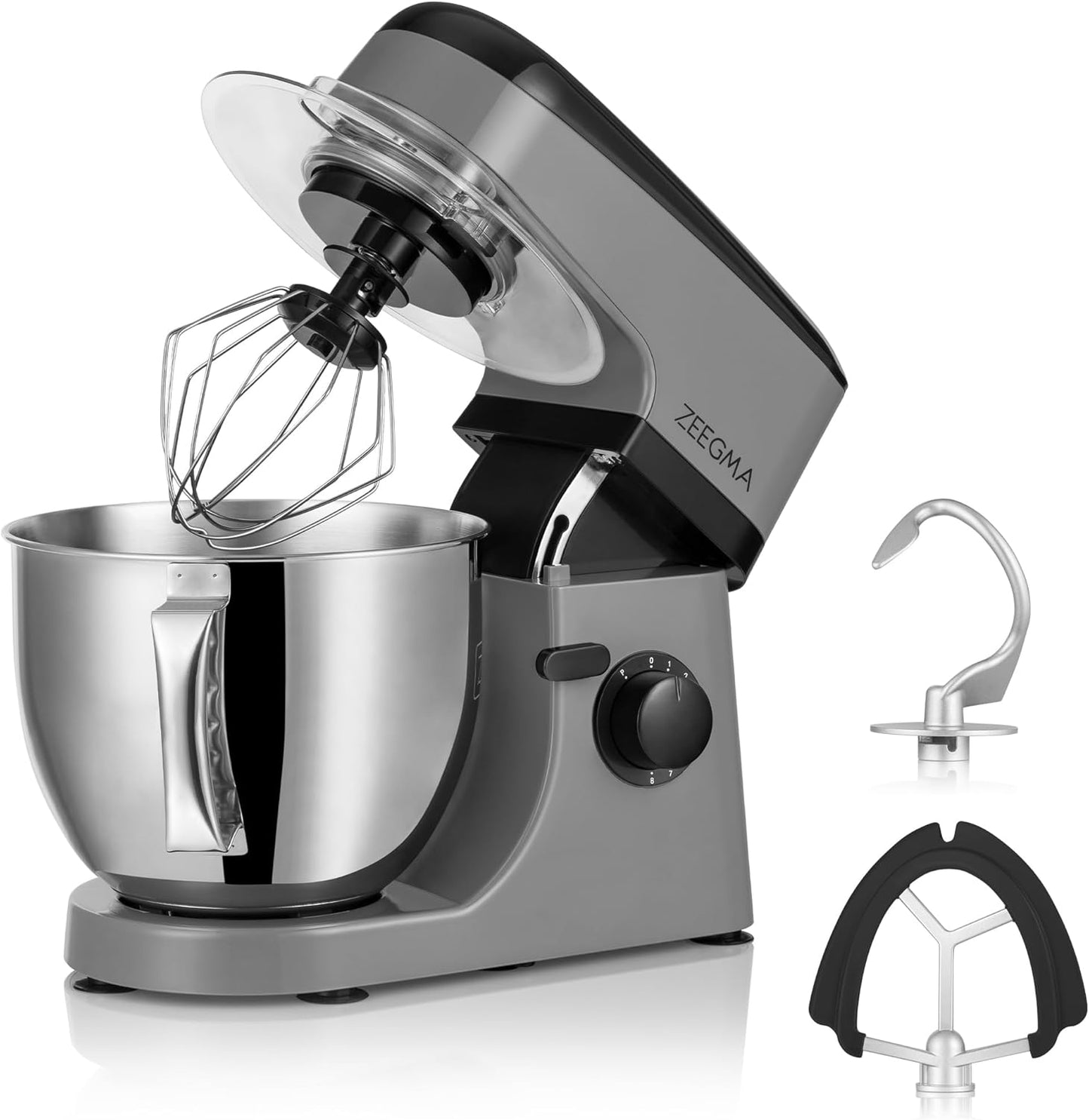Zeegma Planeet Chef - 2200W Keukenmachine, 6,5L Misa, 7 Snelheden, Pulse Functie, Teflon Gecoate Accessoires, Vaatwasserbestendig GROTE 6,5L MENGKOM MET ANTISPUITSCHERM De ruime mengkom van 6,5 liter is perfect voor grote hoeveelheden deeg of beslag, terw