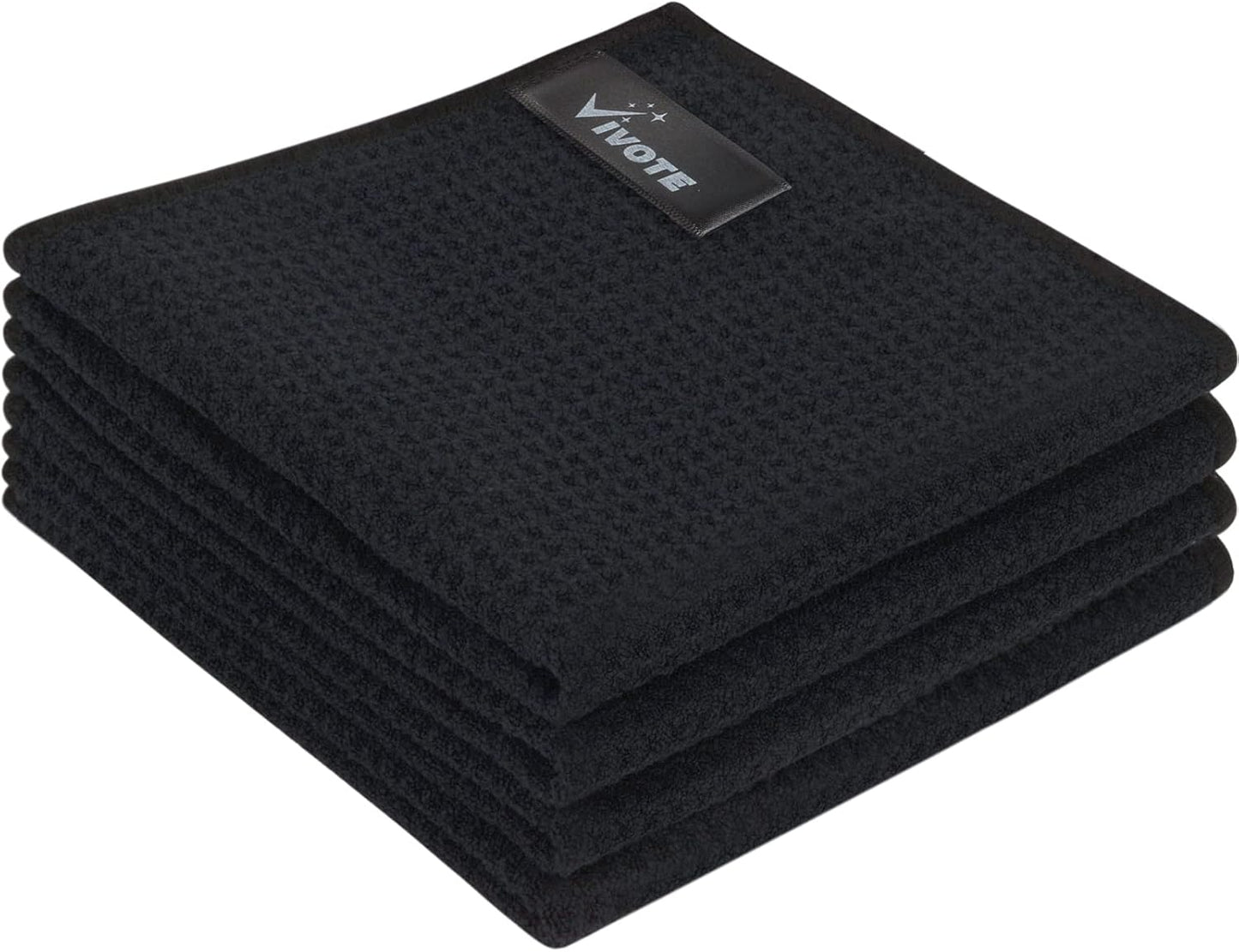 VIVOTE Microvezeldoeken, Barista-doek, zwart, wafeldoek, afwasdoek, wasbaar, vaatdoek voor keuken, dikke huishoudelijke poetsdoeken, pluisvrij, 30 cm x 30 cm, 4 stuks Hoge kwaliteit en duurzaam: de ultrafijne vezelnapkins zijn gemaakt van 80% polyester en