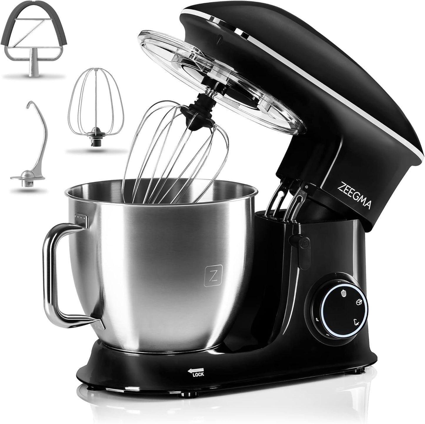 Zeegma Planeet Chef - 2200W Keukenmachine, 6,5L Misa, 7 Snelheden, Pulse Functie, Teflon Gecoate Accessoires, Vaatwasserbestendig GROTE 6,5L MENGKOM MET ANTISPUITSCHERM De ruime mengkom van 6,5 liter is perfect voor grote hoeveelheden deeg of beslag, terw