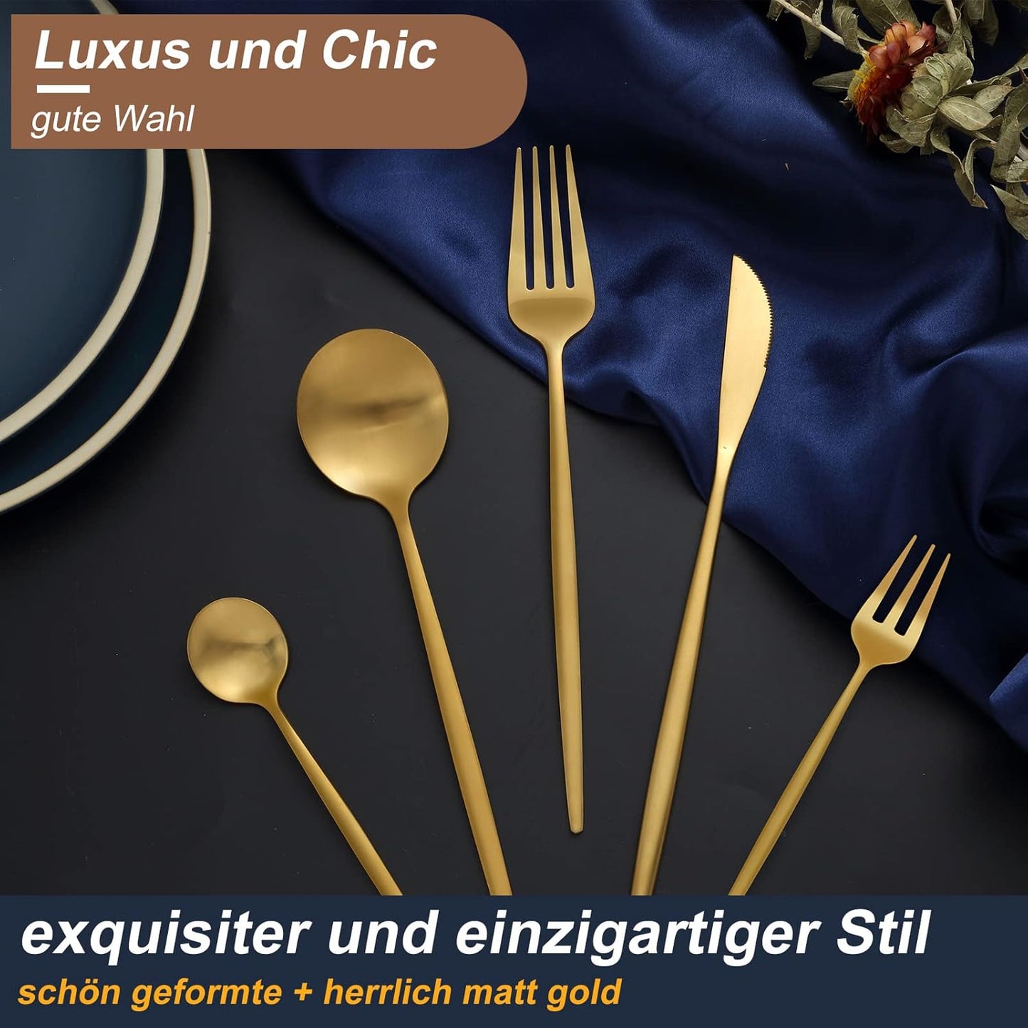 Bestdin Bestekset voor 6 personen, 24-delige roestvrijstalen bestekset Matzwart 24-delige bestekset voor 6 personen: Bestdin als 24-delige titanium bestekset zwart bestaat uit 6 messen, 6 eetlepels, 6 dinervorken, 6 theelepels. Ideaal voor alle formele of