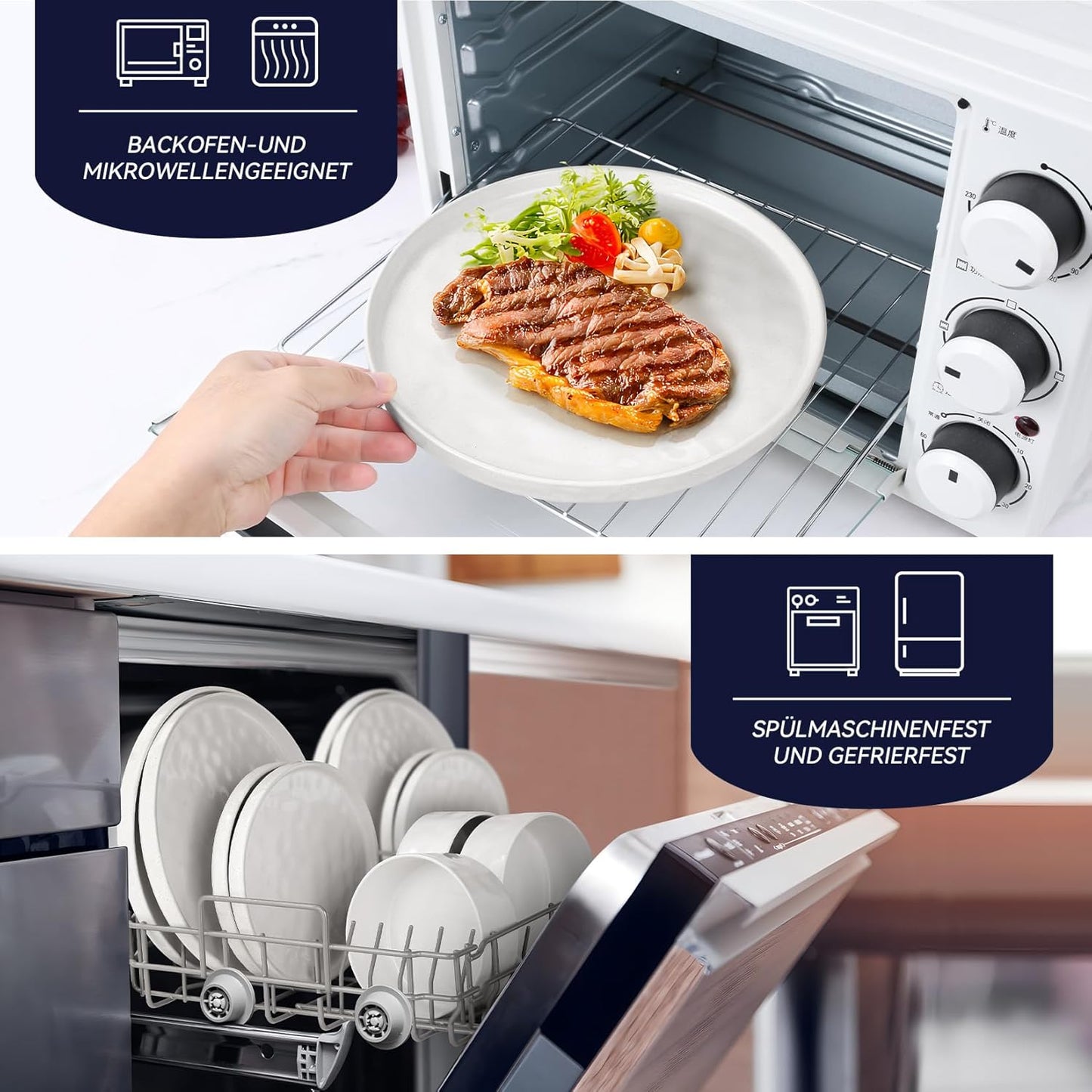 Onader Serviesset, 18-delig aardewerk, tafelserviesset, mueslikommen, platte borden en dessertborden, set voor 6 personen, anti-kras en magnetronbestendig, cappuccino kaki Onader 18-delige tafelserviesset van aardewerk is gemaakt van premium klei met reac