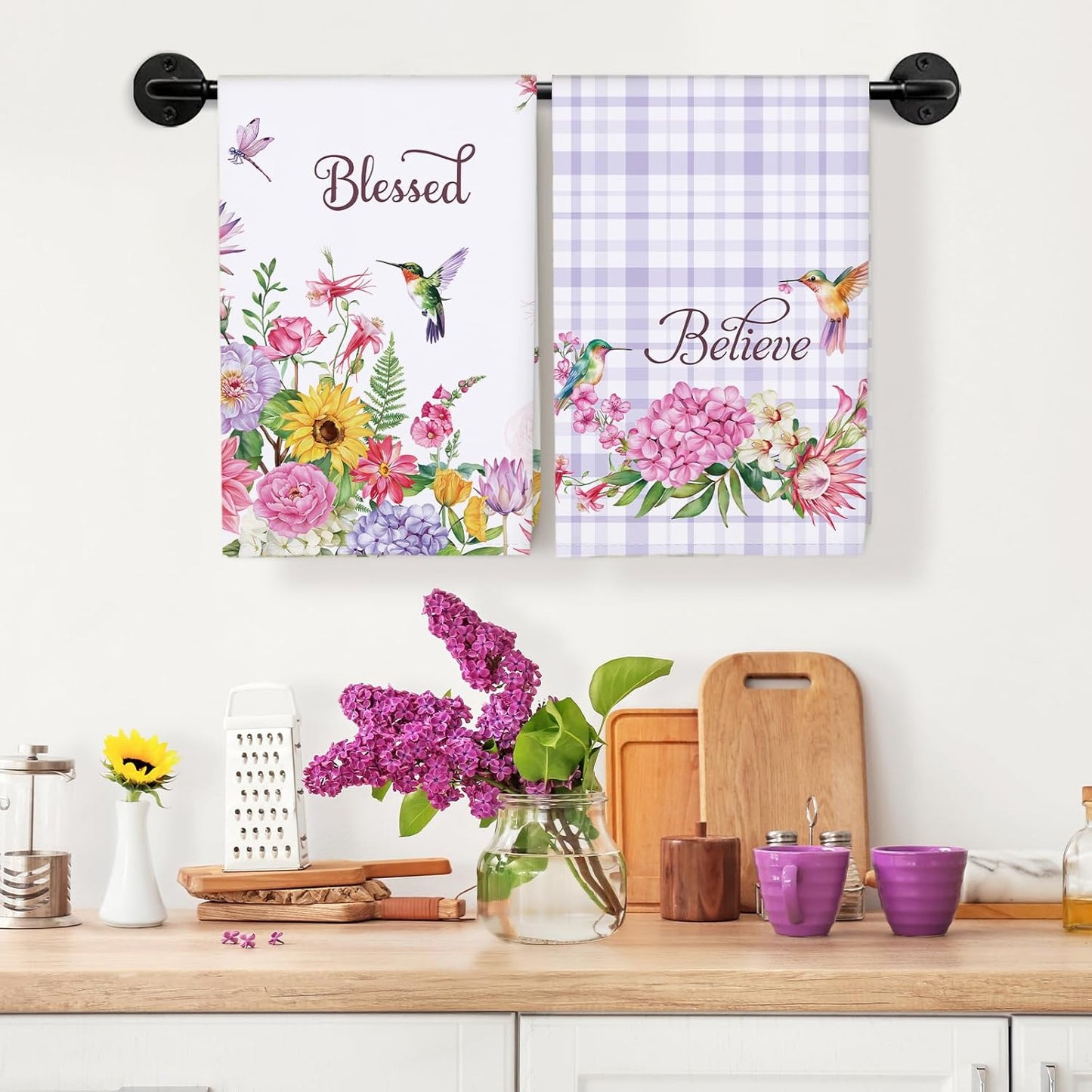 Arquiel 100% katoenen keukendoekset 48 x 70 cm, multifunctionele sneldrogende theedoeken, vaatdoeken, handdoeken, bar handdoeken (set van 4), levendig kleurrijk bloempatroon VOORKEURD MATERIAAL: Elke theedoek is zorgvuldig gemaakt van 100% katoen, met kle