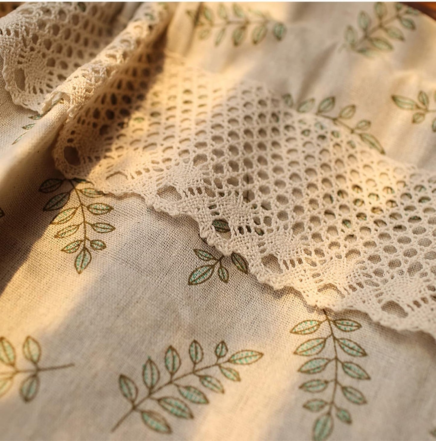 A.Monamour Beige katoen linnen groen blad retro rustieke boerderij land staaf zak ondoorzichtig kort gordijn voor kleine raamgordijnen raambehandeling volant tinten voor keuken café badkamer Productbeschrijving De gordijnen kunnen licht filteren, privacy
