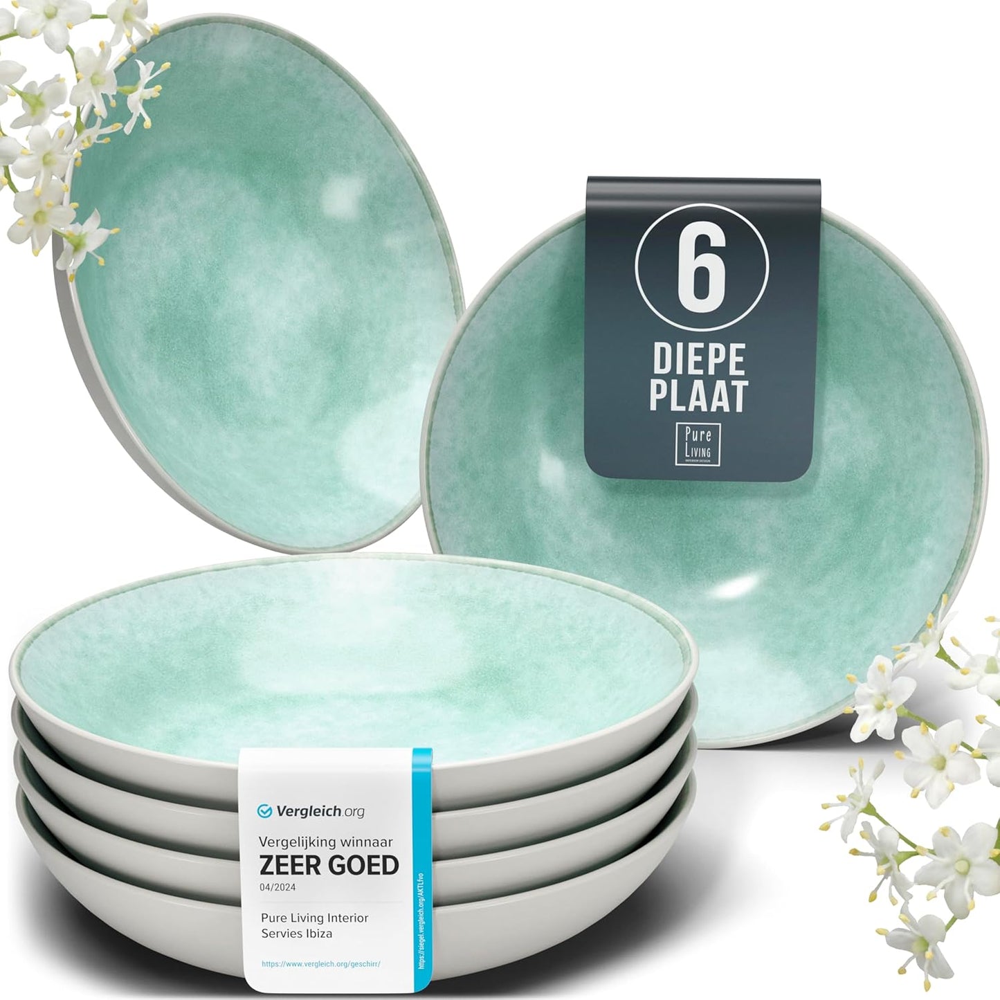 Aardewerk Servies Set Ibiza 36-delig - Vaatwasser-, Magnetron- en Krasbestendig Servies - Moderne Kommen en Borden Set voor 12 Personen - Tafelservice Pure Living in Licht Beige-blauw Deze 36-delige beige-blauwe servies set voor 12 personen combineert ele