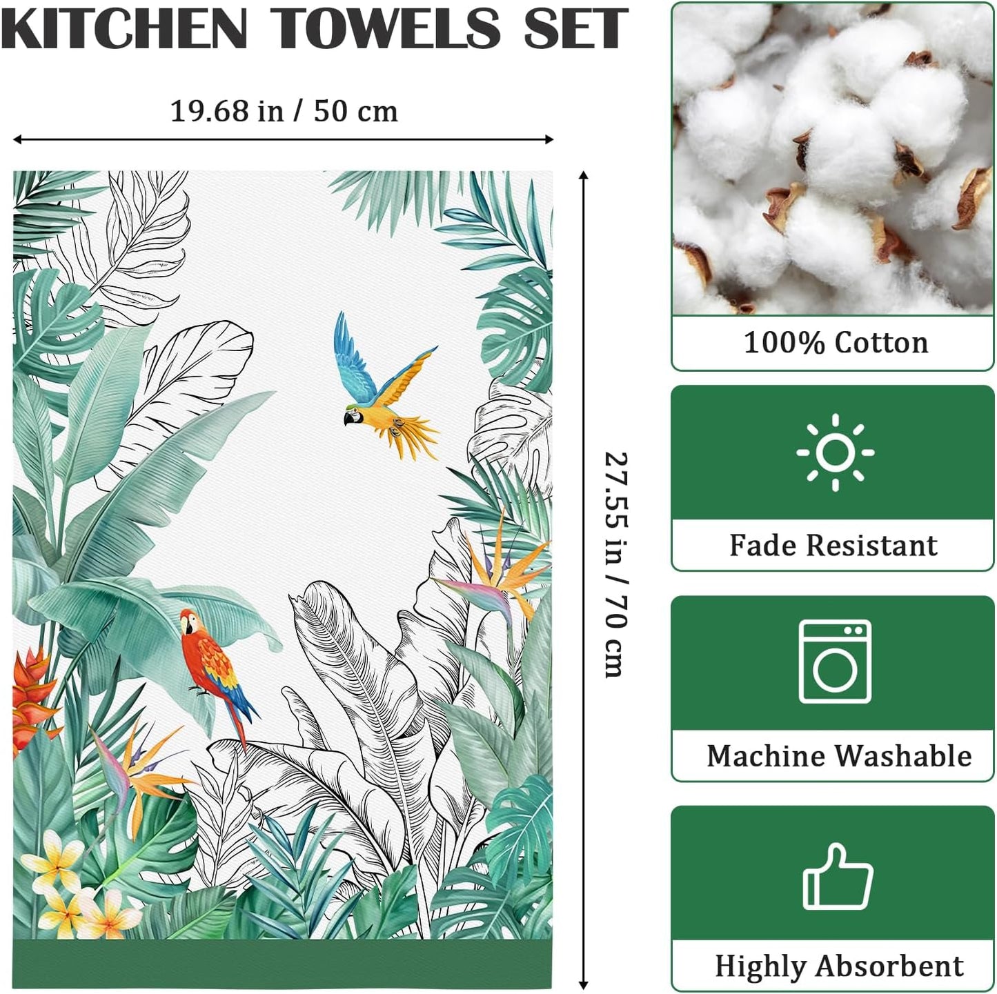 Arquiel 100% katoenen keukendoekset 48 x 70 cm, multifunctionele sneldrogende theedoeken, vaatdoeken, handdoeken, bar handdoeken (set van 4), levendig kleurrijk bloempatroon VOORKEURD MATERIAAL: Elke theedoek is zorgvuldig gemaakt van 100% katoen, met kle