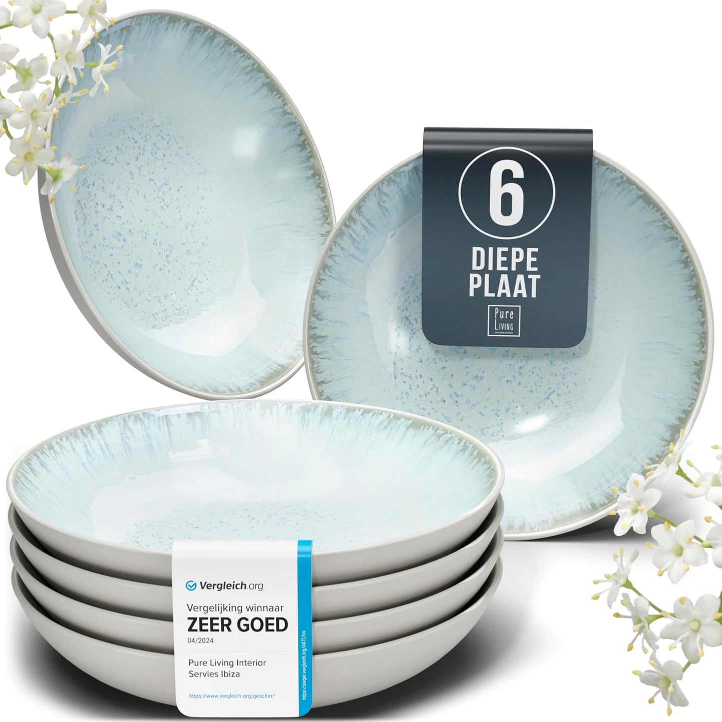 Aardewerk Servies Set Ibiza 36-delig - Vaatwasser-, Magnetron- en Krasbestendig Servies - Moderne Kommen en Borden Set voor 12 Personen - Tafelservice Pure Living in Licht Beige-blauw Deze 36-delige beige-blauwe servies set voor 12 personen combineert ele