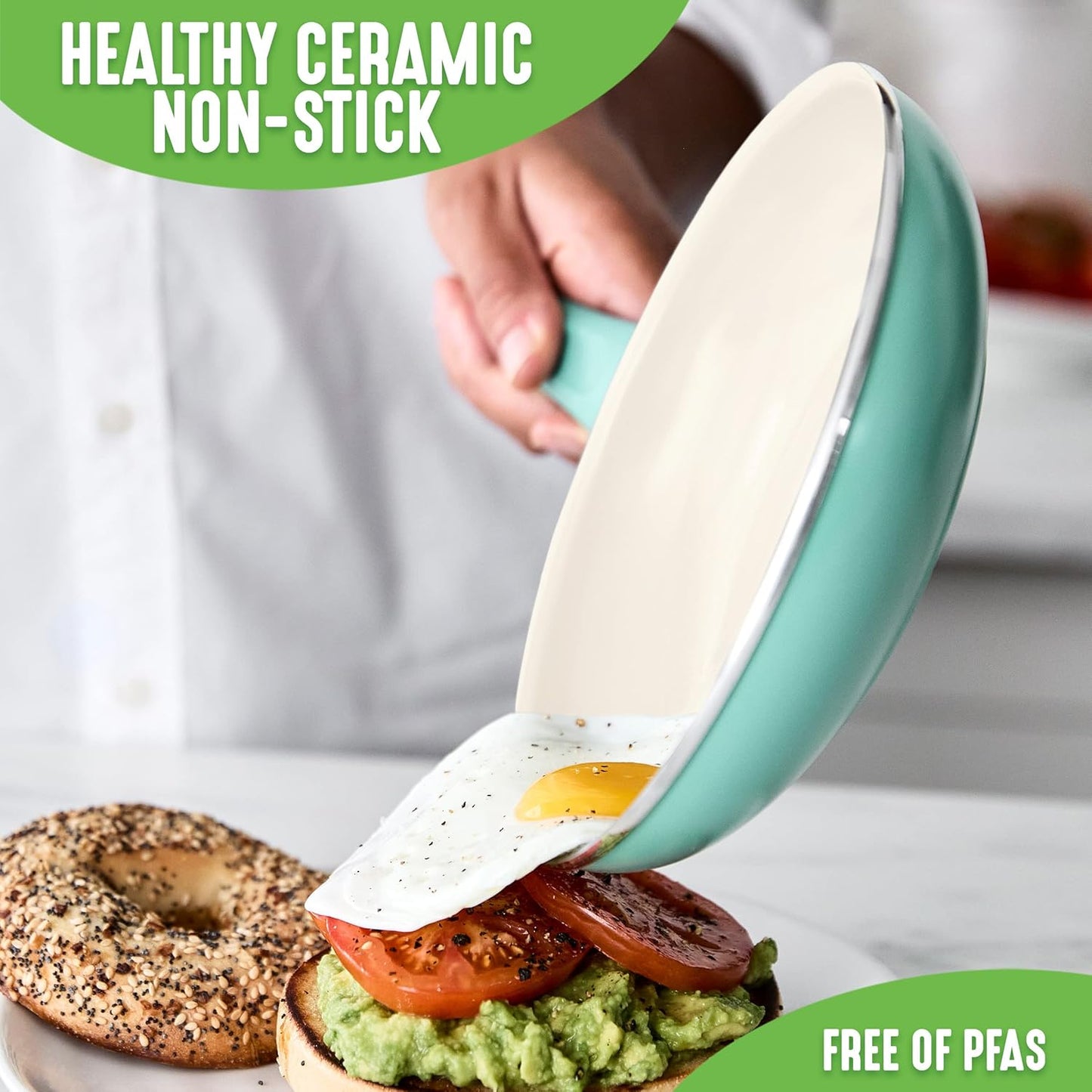 GreenLife Soft Grip Gezonde Keramische Antiaanbaklaag 16-delige Pannenset Over dit item DE POT EN PAN SET INCLUSIEF: 12 cm minikoekenpan, 18 cm en 24 cm koekenpan; 15 cm/1,1l en 18 cm/1,9l steelpan met deksel, 22 cm/4,8 kookpan met deksel, 24 cm/2,4l hapj
