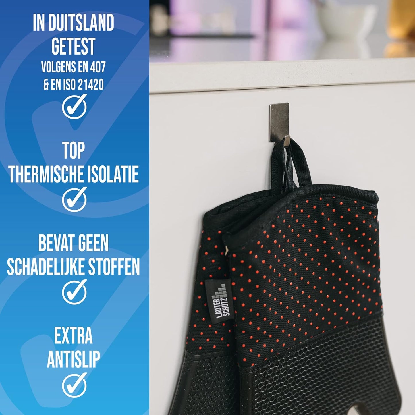 LauterSchutz® Ovenwanten per paar - met siliconen coating voor optimale grip en hittebestendigheid (contactwarmte: 250°C) in diverse kleuren (Gekleurd/lichtblauw) ✅ LauterSchutz - DE ORIGINELE, ONTWIKKELD EN ONTWORPELD IN DUITSLAND - De LauterSchutz ovenw