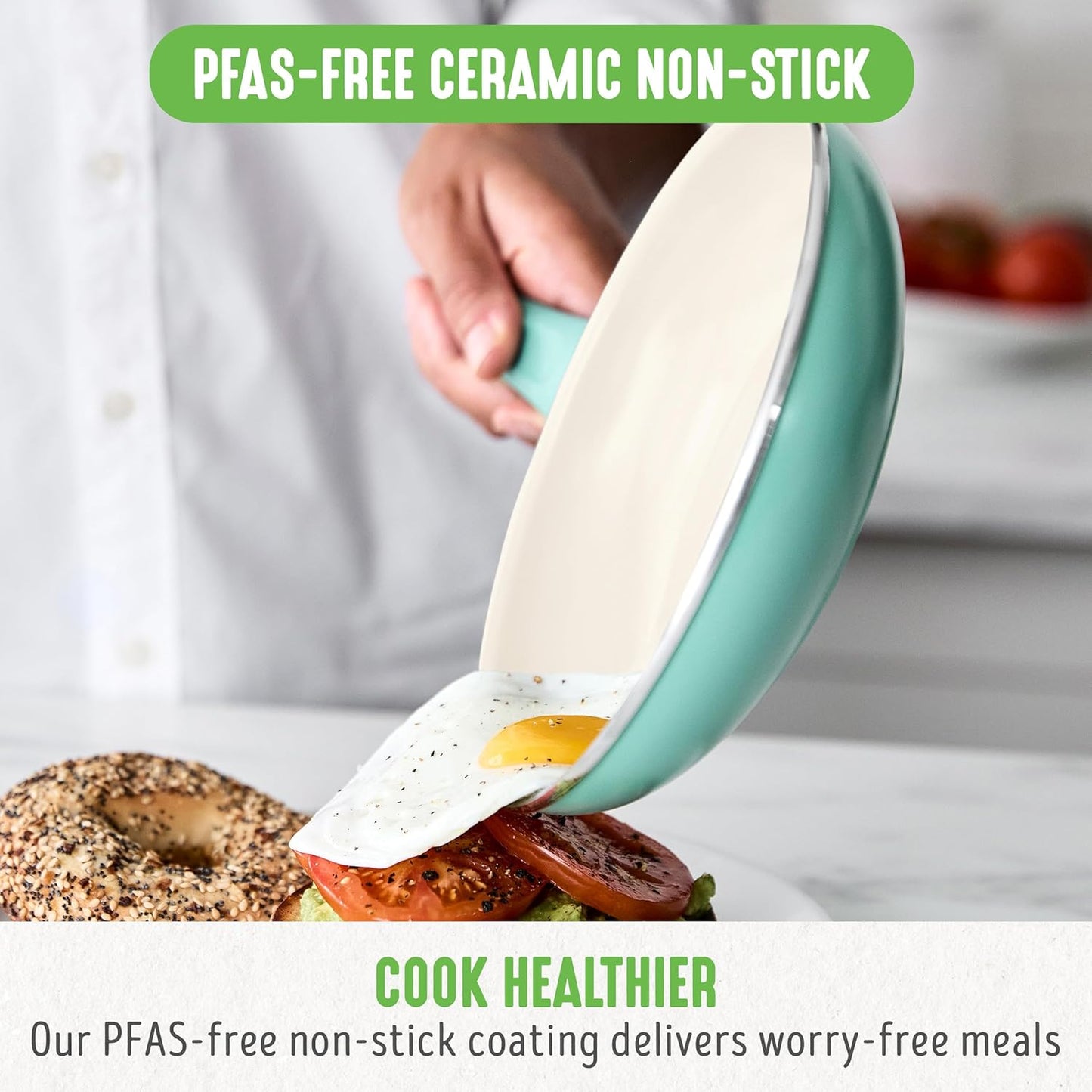 GreenLife Soft Grip Gezonde Keramische Antiaanbaklaag 16-delige Pannenset Over dit item DE POT EN PAN SET INCLUSIEF: 12 cm minikoekenpan, 18 cm en 24 cm koekenpan; 15 cm/1,1l en 18 cm/1,9l steelpan met deksel, 22 cm/4,8 kookpan met deksel, 24 cm/2,4l hapj