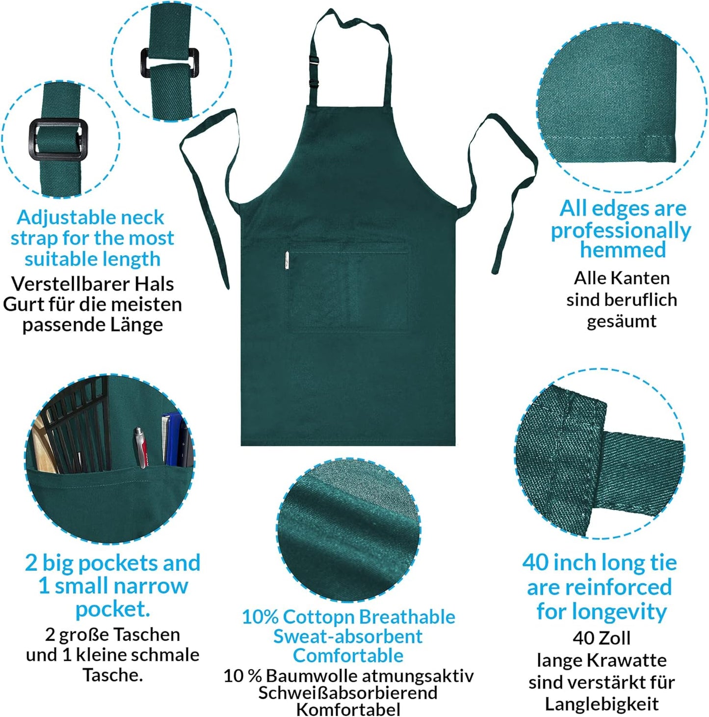 2 Stuks Chef Schort Waterdichte Schort met 3 Zakken Over dit item 💕65% polyester / 35% katoen beste mix voor schorten die bekend staan om hun duurzaamheid. Zij vervagen niet zo snel, verliezen snel hun vorm, kijken langer als nieuw, zijn minder naar vore