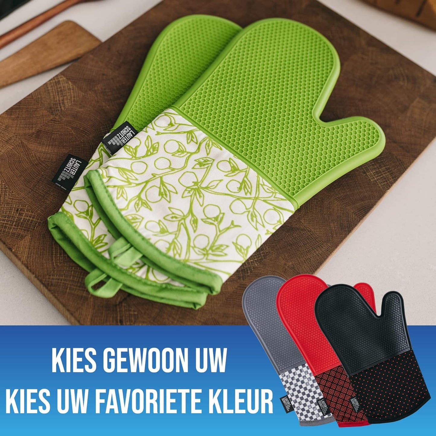 LauterSchutz® Ovenwanten per paar - met siliconen coating voor optimale grip en hittebestendigheid (contactwarmte: 250°C) in diverse kleuren (Gekleurd/lichtblauw) ✅ LauterSchutz - DE ORIGINELE, ONTWIKKELD EN ONTWORPELD IN DUITSLAND - De LauterSchutz ovenw