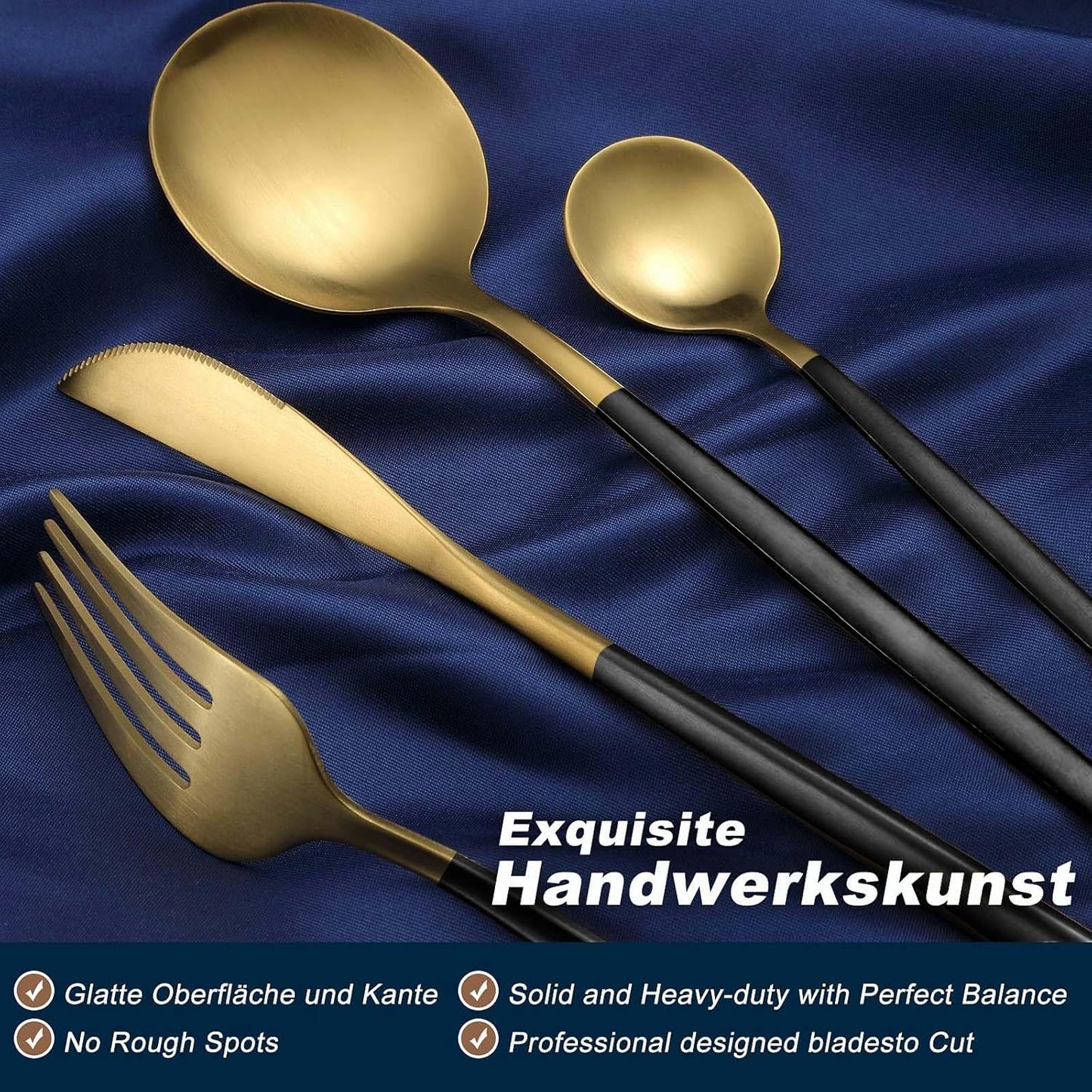 Bestdin Bestekset voor 6 personen, 24-delige roestvrijstalen bestekset Matzwart 24-delige bestekset voor 6 personen: Bestdin als 24-delige titanium bestekset zwart bestaat uit 6 messen, 6 eetlepels, 6 dinervorken, 6 theelepels. Ideaal voor alle formele of