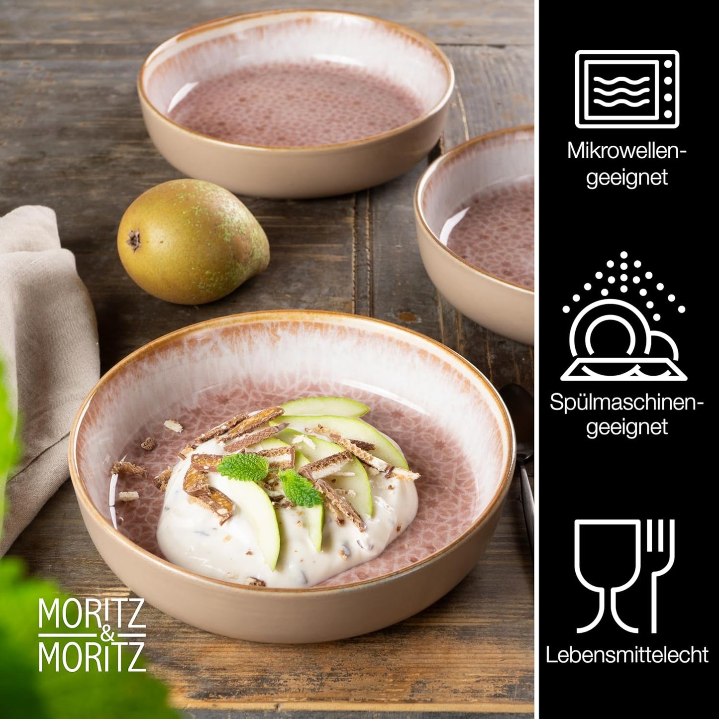 Moritz & Moritz TERRA 18-delige serviesset voor 6 personen, bordenset in zacht roze, van hoogwaardig porselein, serviesset voor 6 personen, elk 6 x platte borden, dessertborden en kommen 18-delige serviesset verander elke maaltijd in een onvergetelijke er